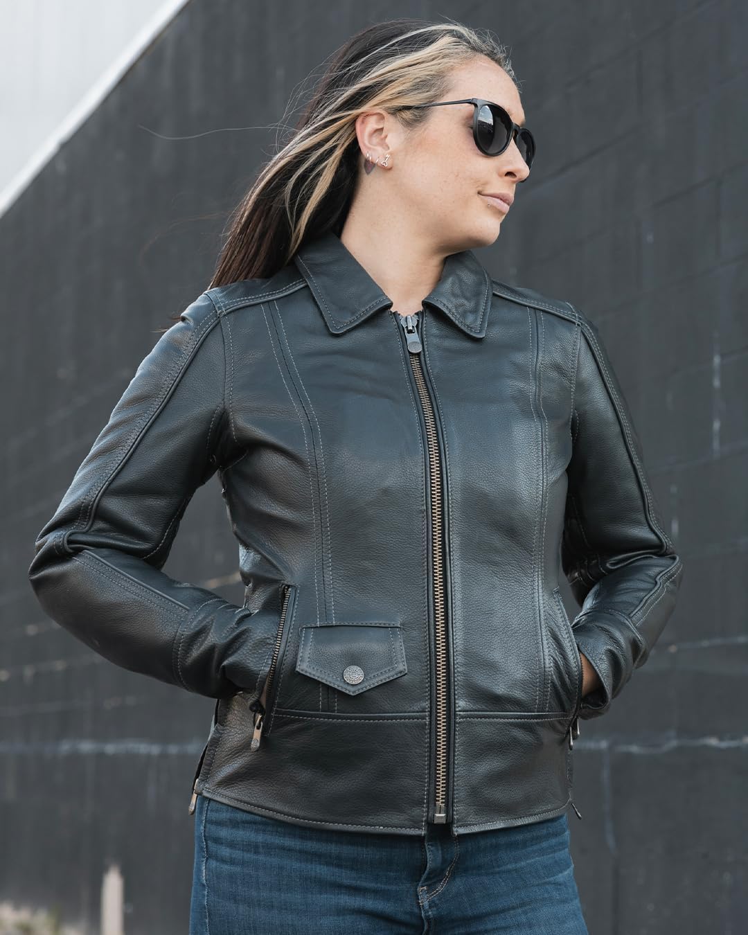 First Mfg Co - Free Spirit - Women's Motorcycle Biker Riding Black Leather Jacket