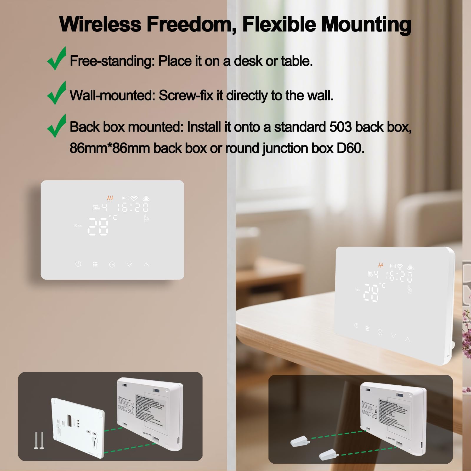 KETOTEK Inteligentny termostat bezprzewodowy z odbiornikiem RF do kotła 5 A 220 V | Cyfrowy zestaw termostatu pokojowego WiFi do kotła, kompatybilny z Alexa, programowalny, sterowanie aplikacją Tuya/Smart Life