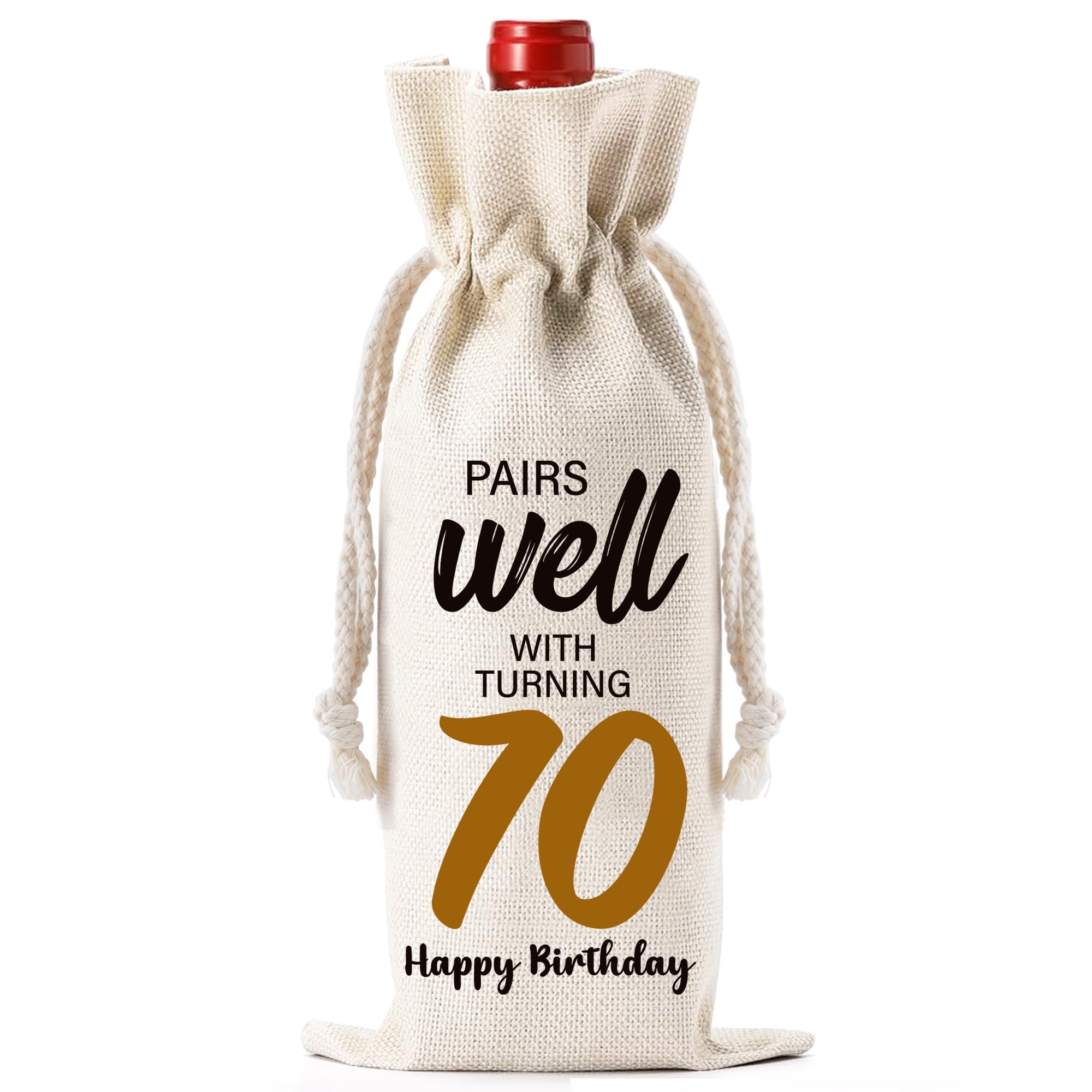 70th Birthday Wine Bags - Double Sided Print Wine Bag With Tag And Burlap Drawstring, Perfect Wine Bags For Wine Bottles, Birthday Bottle Gift Bag For Men, Women, Friends, And Loved Ones