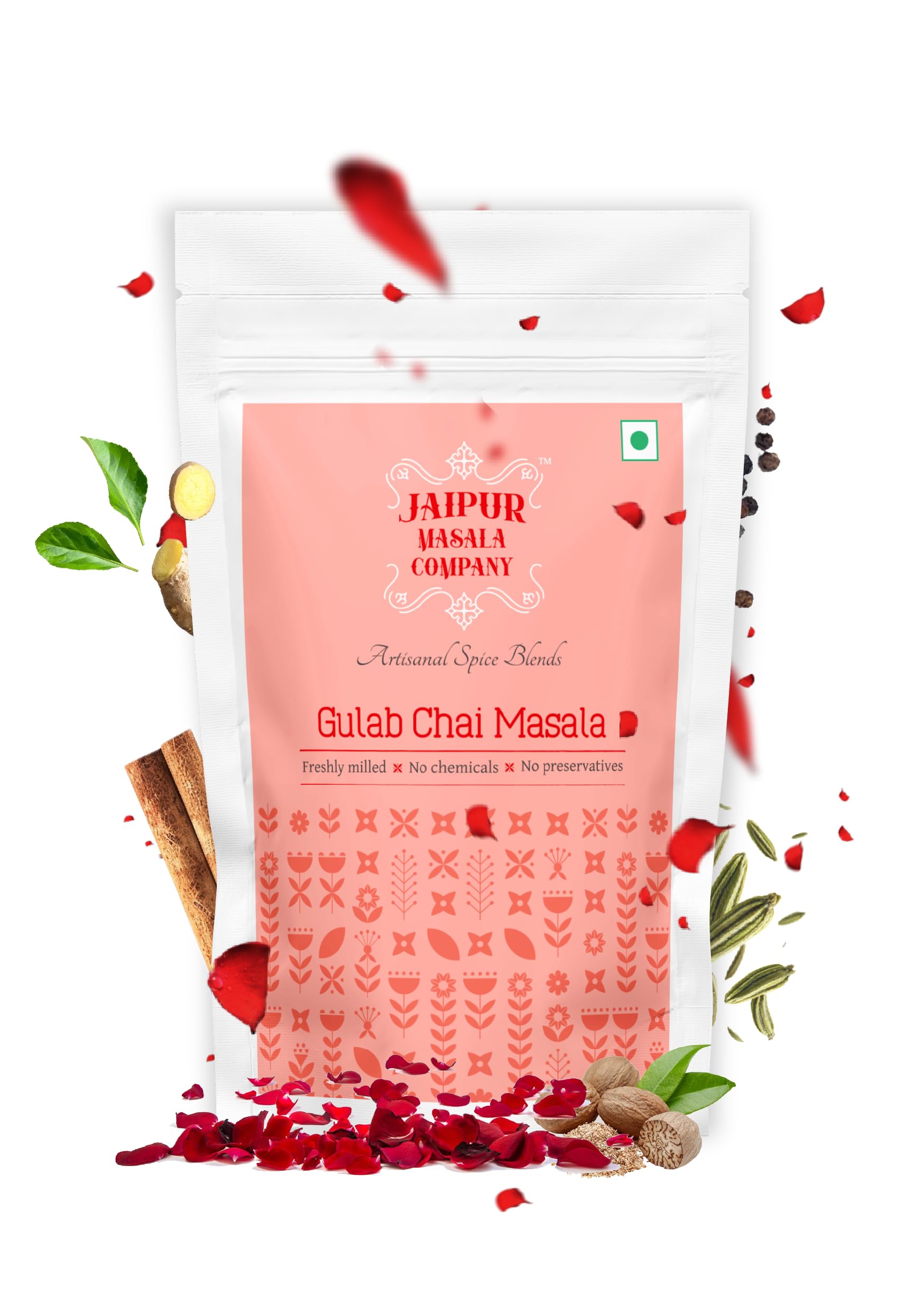 Gulab Chai Masala 100 gm | With Premium Rose Petals, 100% Natural, 8 Premium Spices, For Tasty Masala Tea | Tea Masala | India Tea Spice Mix