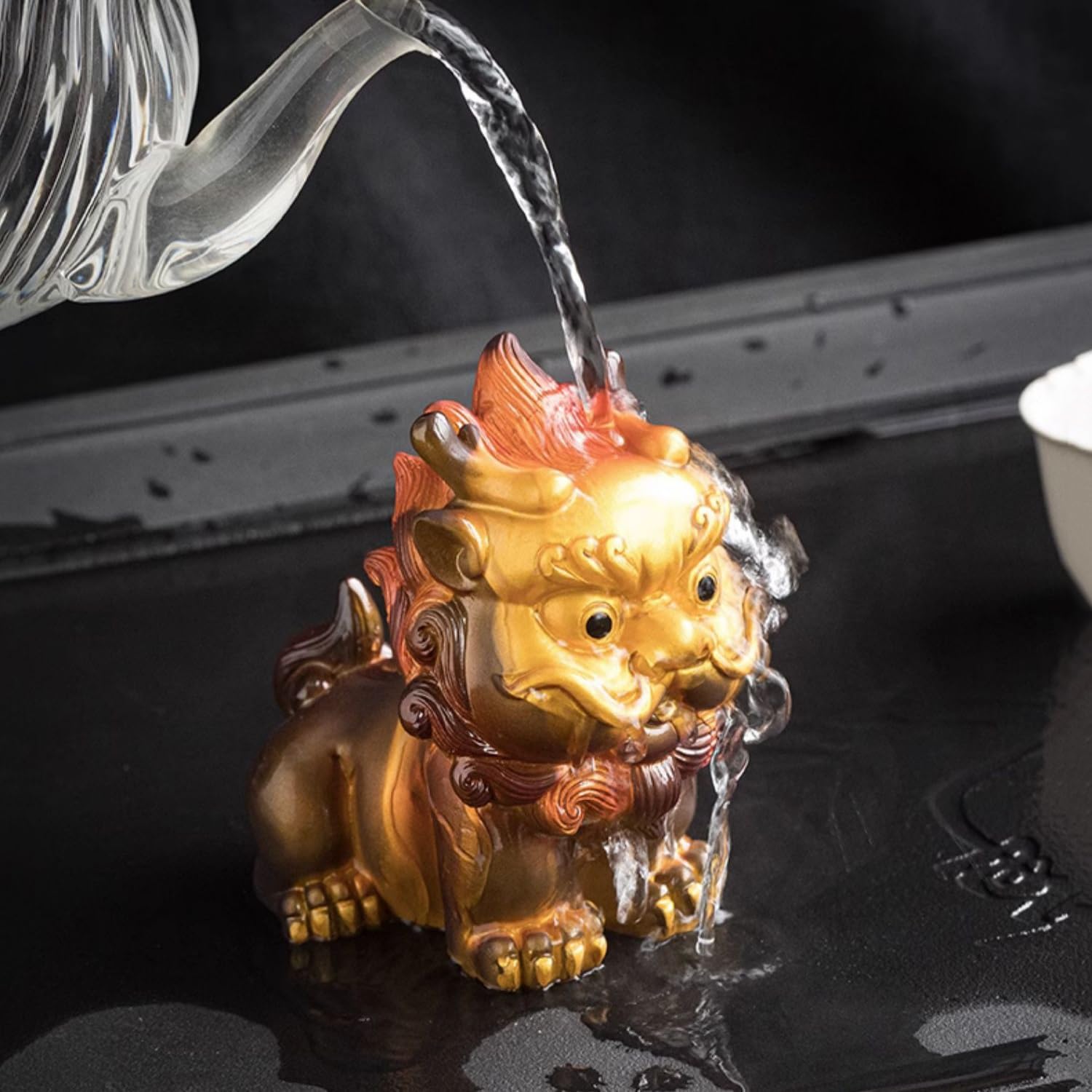 Herbata Pet Ornament Kolekcja Chińskiej Rzeźb Feng Żywica Mityczne Dzikie Zwierzę Kolor Zmieniający Akcesoria Do Zestawu Herbaty, Statuetka Biurko Herbata Ozdoba Dla Miłośników Herbaty Prezenty Do Her