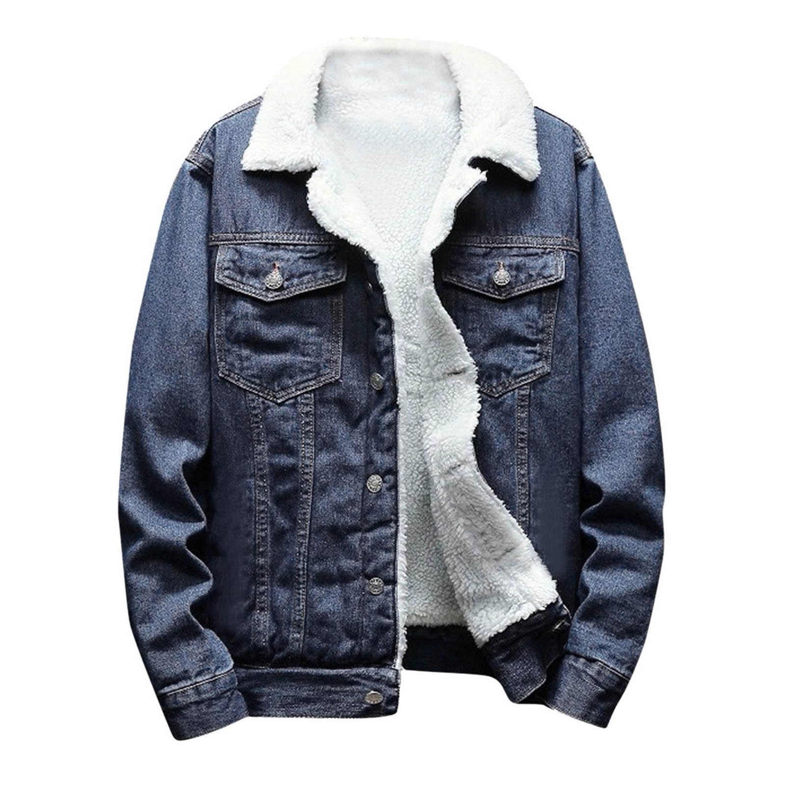 Chaqueta Vaquera Hombre,Chaqueta Hombre Invierno de Forro de Felpa Caliente Cuello de Piel Cazadora Vaquera Hombre Slim Denim Jacket de Un Solo Pecho Con Bolsillos Grueso y Cálido Cazadora Hombre