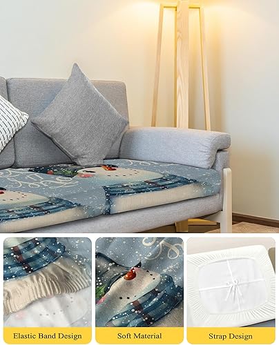 Miniatura 24 de Fundas de cojín para sofá de Navidad con diseño de muñeco de nieve rosa, funda elástica para sofá con parte inferior elástica, fundas de sofá