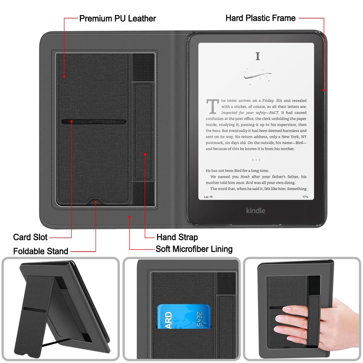 Plobors Funda para lector electrónico K de 7 pulgadas (12ª generación, versión 2024), funda de piel sintética suave con correa de mano de encendido y apagado automático, soporte plegable compatible