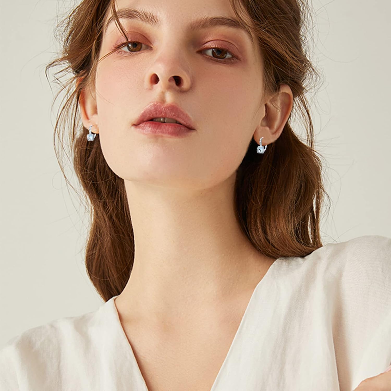 Moonstone Earrings Sterling Silver Moonstone/Leaf Leverback Dangle Earrings Hypoallergenic Drop Square Moonstone Jewelry Gifts for Women Wife Mother's Day