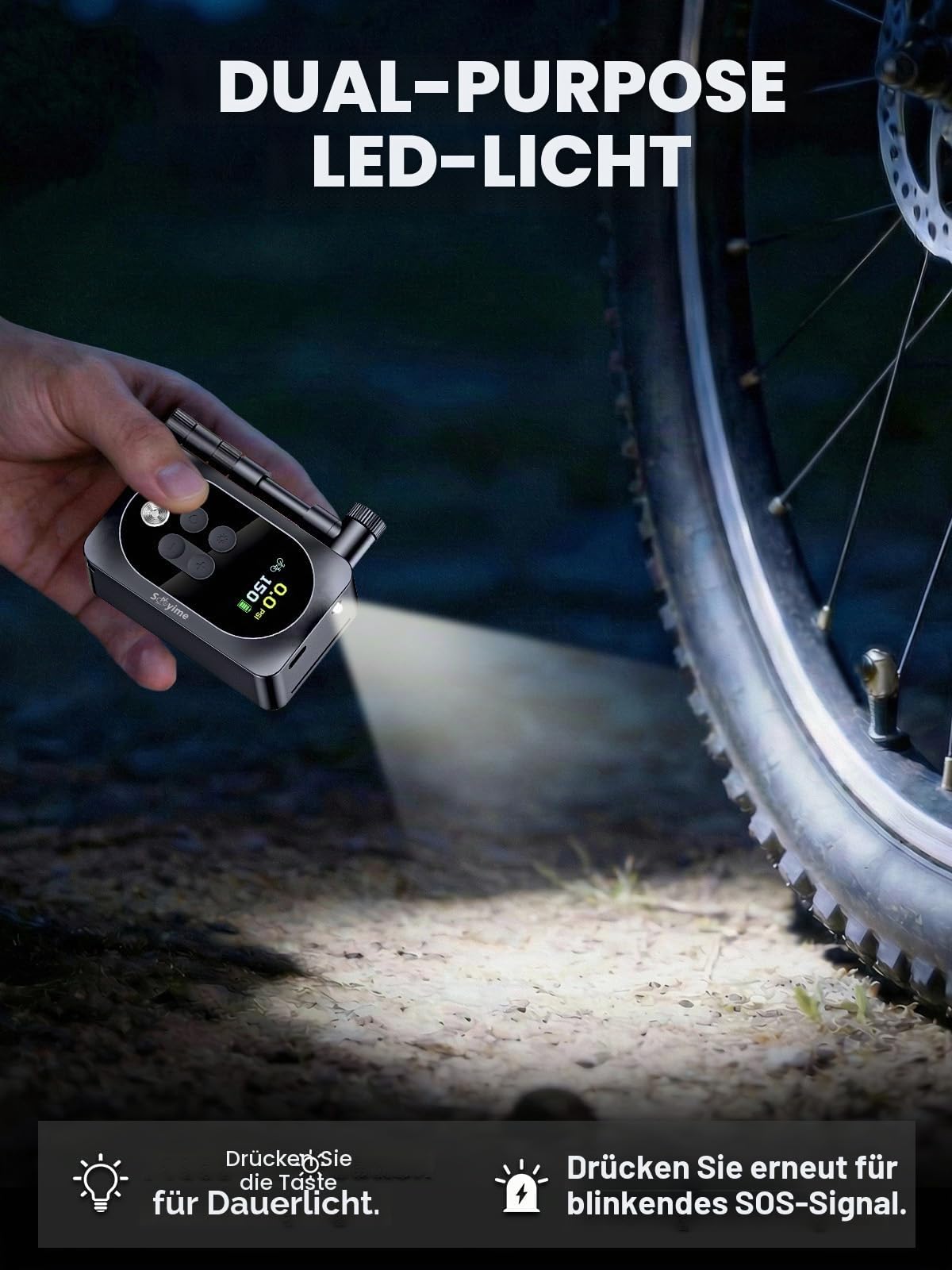 Tragbare Mini-Fahrradpumpe elektrisch: 150 PSI mit genauem Messgerät, Auto-Stop, schnelles Aufpumpen für Presta- und Schrader-Ventile, passend für Fahrräder, Motorräder, Sportbälle