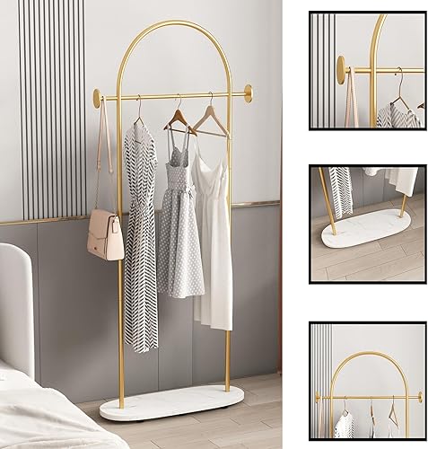 Miniatura 4 de Percheros dorados resistentes, percheros dorados de pie con base de mármol, percheros modernos para colgar ropa, percheros para boutique, oficina