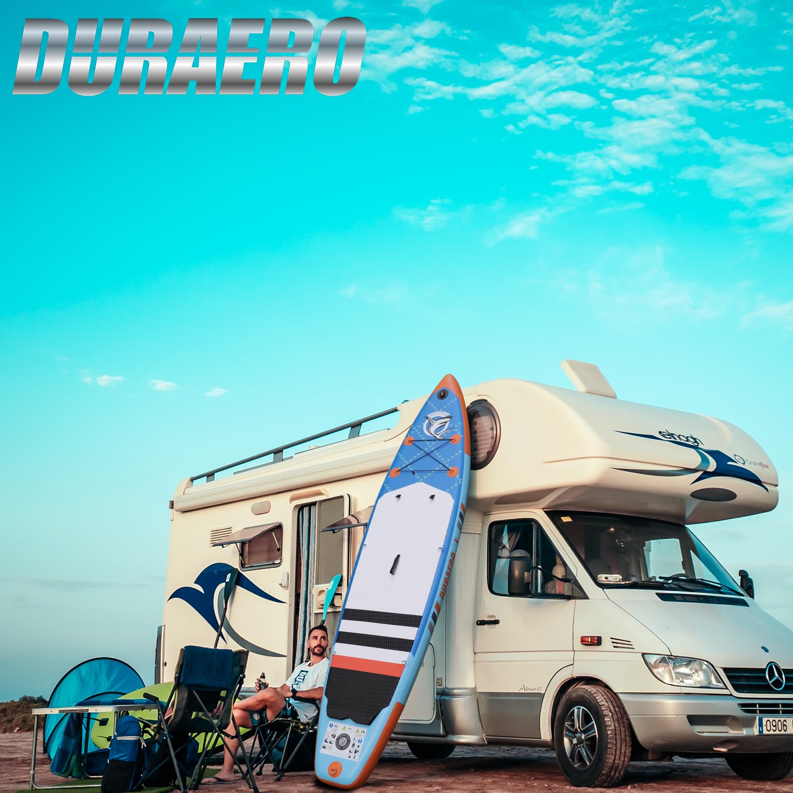 Stand up Paddle Gonflable Planches gonflables, 330 x 76 x 15 cm, siège Kayak, Support GO-Pro, Pad intégré, 3 Ailes, Double pagaie réglable, Accessoires complets, jusqu'à 150 kg, Bleu