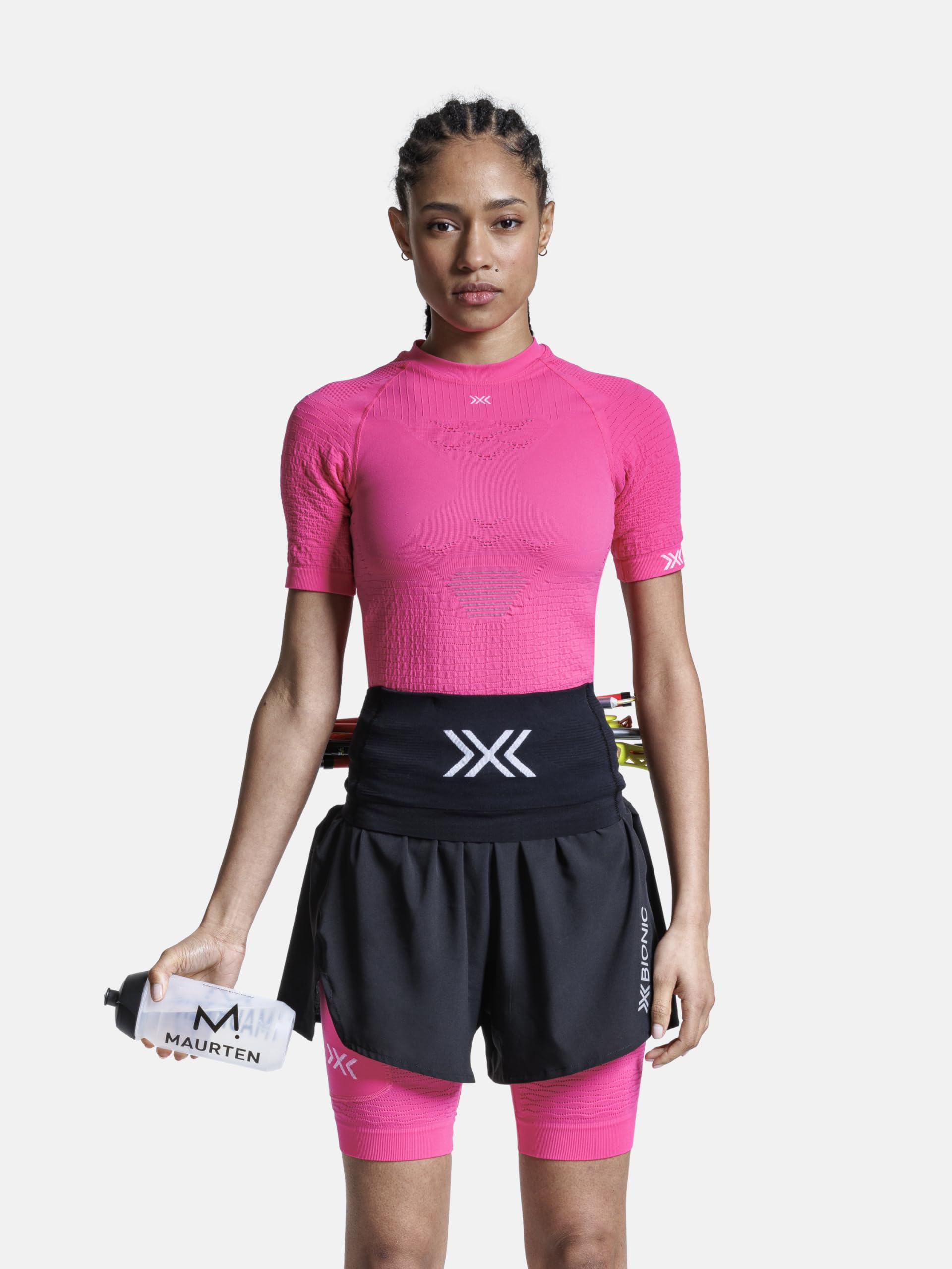 X-BIONIC Hochleistungs-Laufgürtel mit Zwei Flaschentaschen für Flüssigkeitszufuhr, geräumige und sichere Aufbewahrung, geringes Gewicht und Bequeme Passform - Schwarz/Weiß, XL