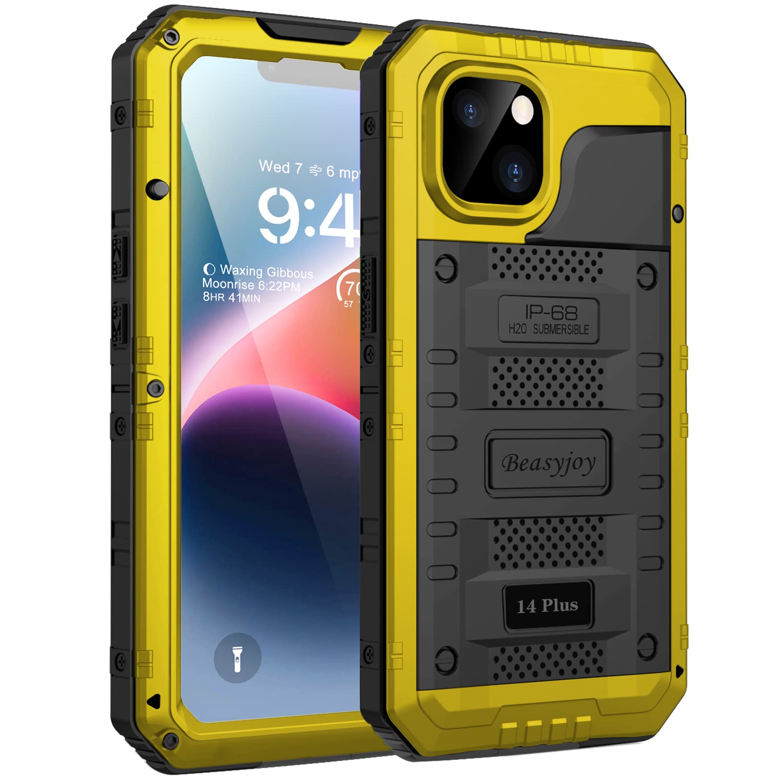 Beasyjoy for iPhone 14 Plus Case, IP68 Waterproof Metal Heavy Duty Defender Case with Built-in Screen Protector, Military Grade Full Body Protective