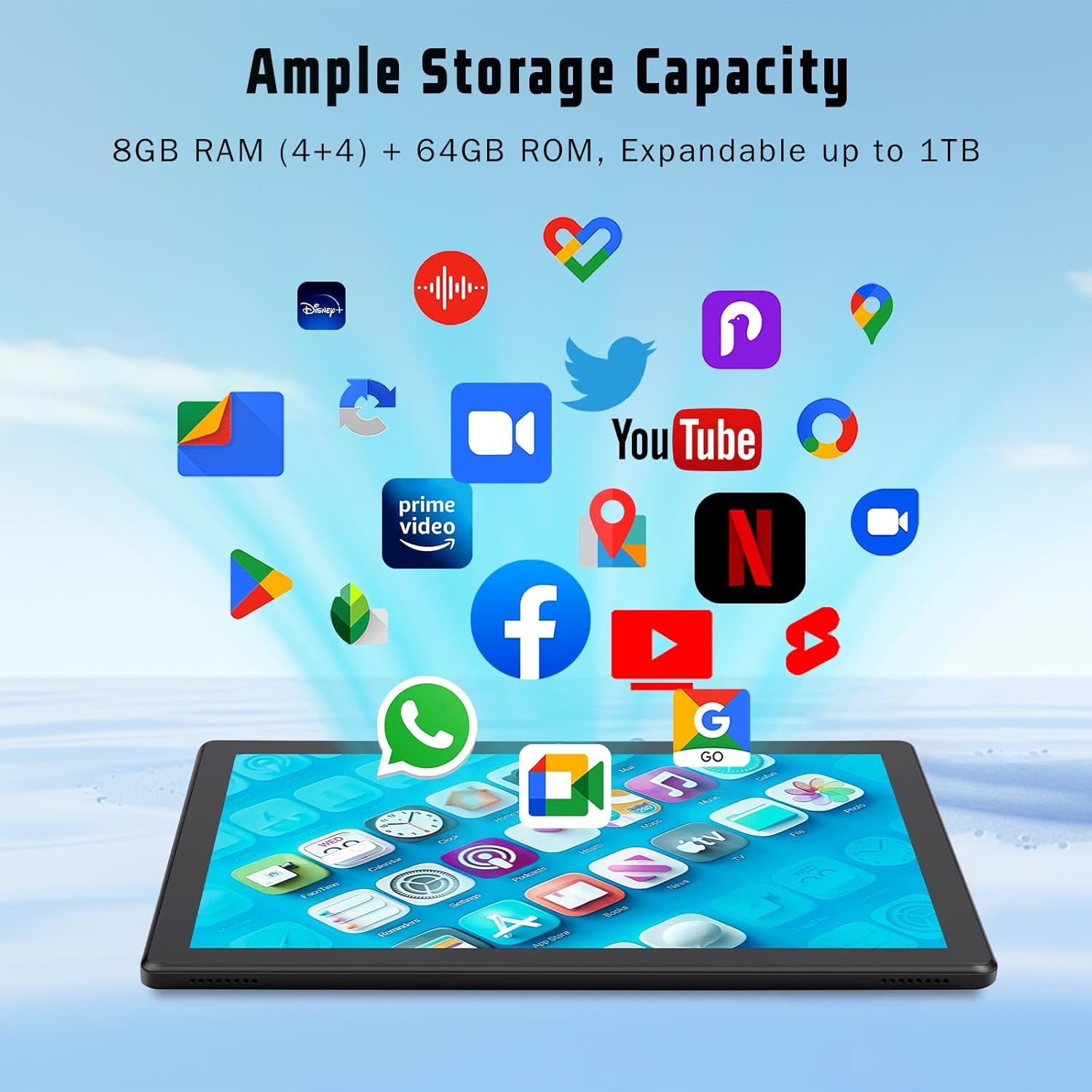 Android Tablet 10 Inch, Android 15 Tablet for Adults with Octa-Core, 8GB RAM 64GB ROM, 1TB Expand, HD Touchscreen, WiFi 6, GPS, Computer Tablets with Case, Dual Camera, 5000mAh