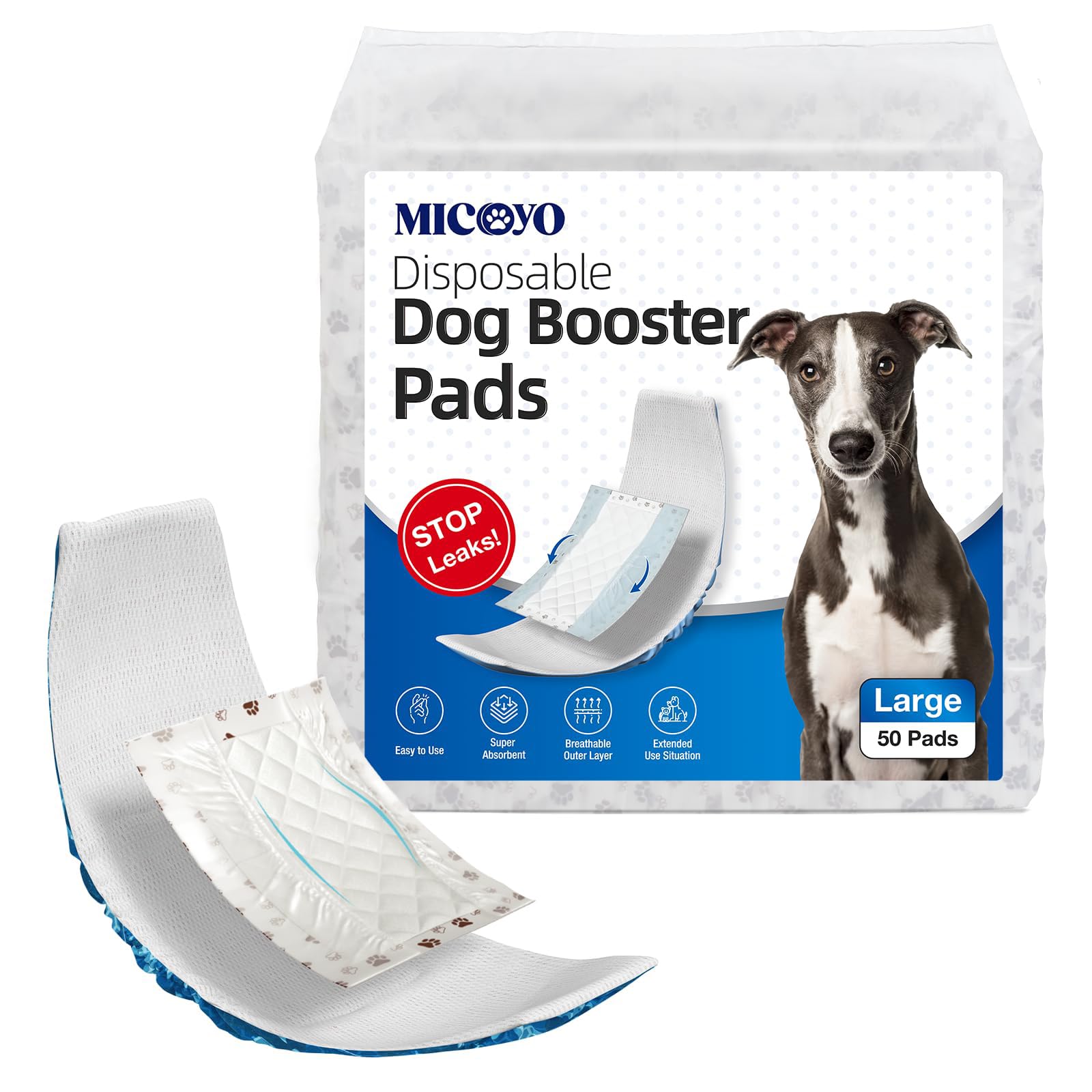 MICOOYO Doublures de Couches jetables pour Chiens mâles et Femelles, Super absorbantes, s'adaptent à la Plupart des Couches pour Chiens (Protection latérale Anti-Fuite) (L-50)