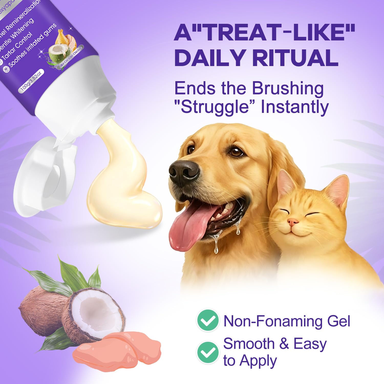 Enzymatic Dog & Cat Toothpaste with Nano-Hydroxyapatite (nHA) – Remineralizing, Plaque & Tartar Control, Fresh Breath – Fluoride-Free, Xylitol-Free, Safe to Swallow – Mild Coconut Chicken 3.52oz - image 5