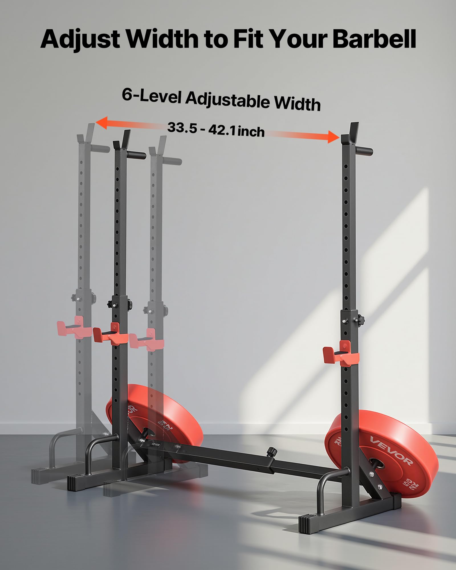 VEVOR Stazione di Forza Sportiva con Altezza e Larghezza Regolabili, Attrezzatura per Allenamento della Forza da 250 kg con Supporti per Bilanciere e Ganci a J per Distensioni su Panca