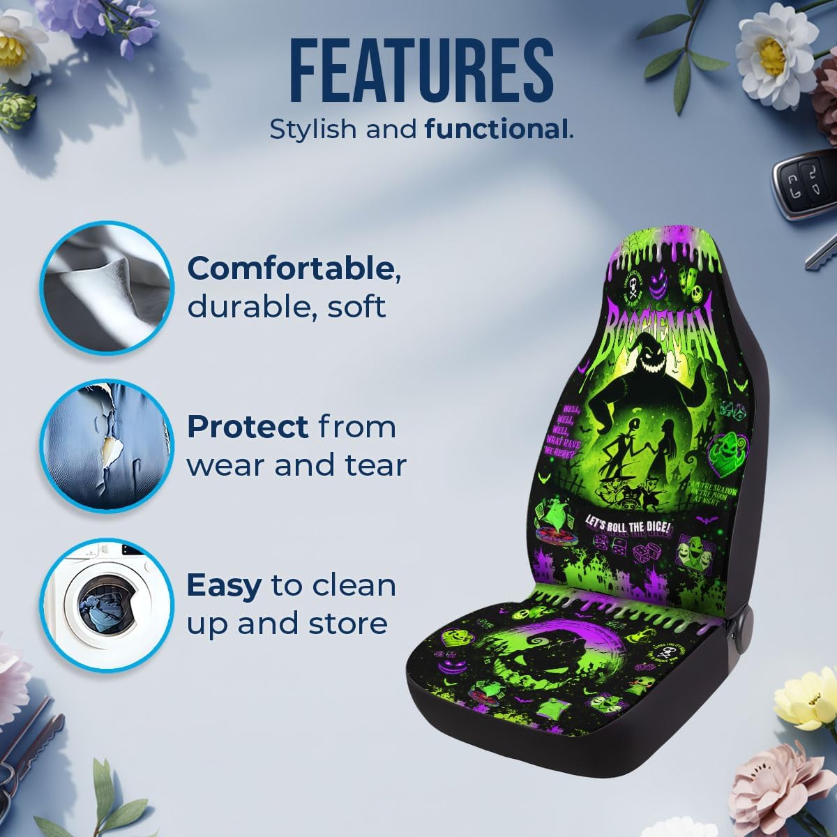 GENANY Nightmare Movie Car Seat Covers Set of 2, Breathable Front Seat Covers for Truck Sedan SUV, Horror Car Accessories, Horror Gift for Women Men