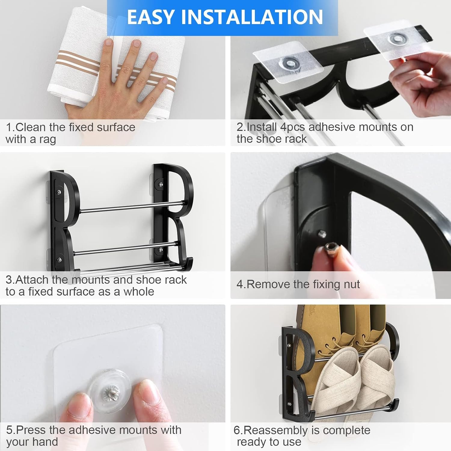 Wall Shoe Rack 4Pack, 8.8" Narrow No-Drill Shoe Organizer for RV
