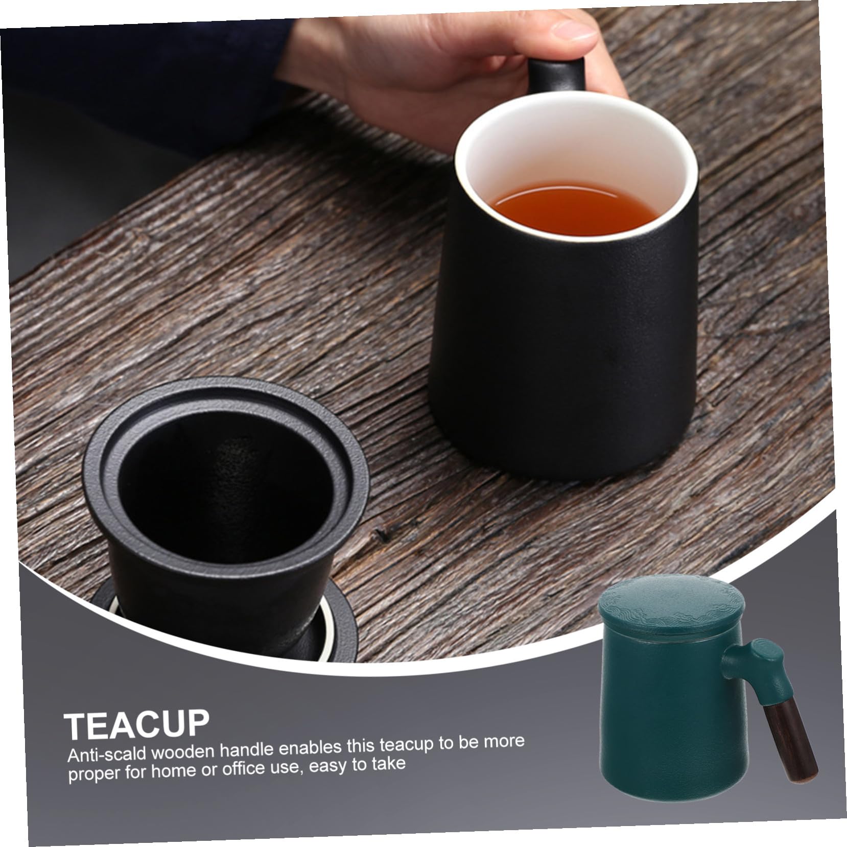 jojofuny Taza de Cerámica para Té con Infusor y Tapa Asa de Madera Capacidad Media Diseño Ligero y Base Antideslizante para Infusiones Caseras y Sueltas