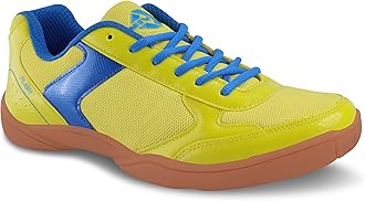 Flash Shoe Badminton Shoes for Mens, Rubber Sole with PVC Synthetic Leather Upper and mesh for Sports, Badminton, Volleyball, Squash, Table Tennis, (Yellow/Aster Blue) UK-10