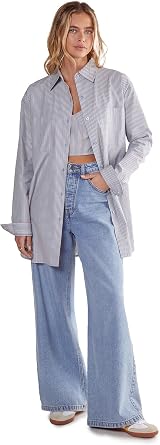Nasty Gal Womens Cotton Stripe Bralet and Oversized Shirt Set