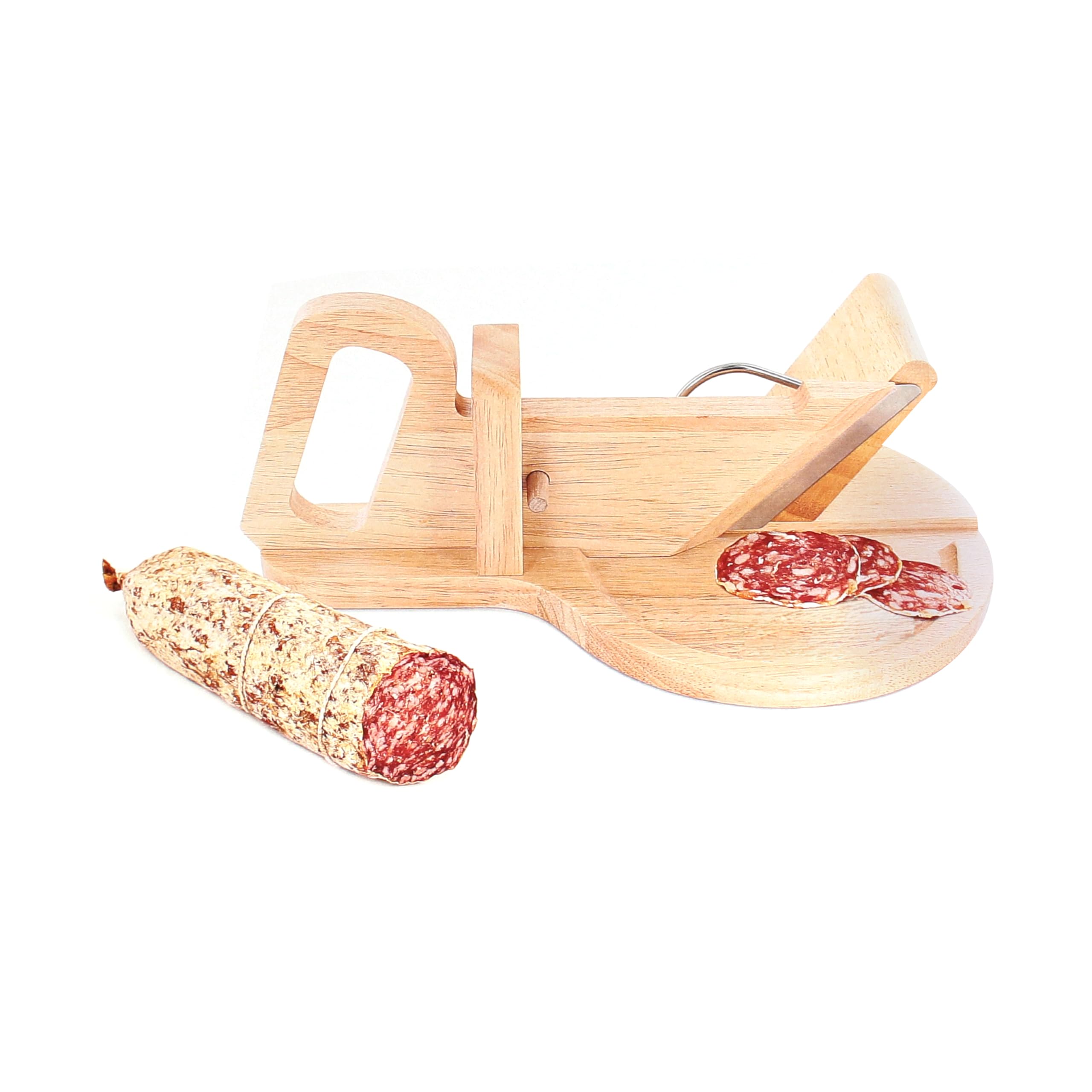 Trancheuse Guillotine Coupe Charcuterie Saucisson Manuelle Ronde Bois Inox Marron