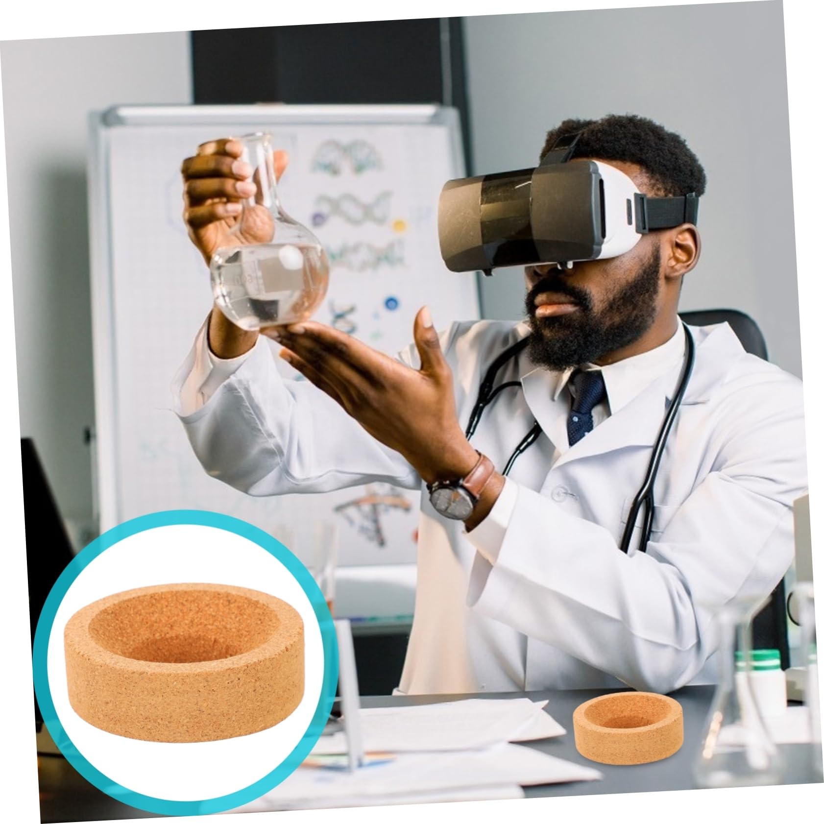 FUNOMOCYA 3sets Flask Support Holder Cork Flask Stand Laboratory Pad Round Bottom Bottle Corks for Experiment 2pcs*3