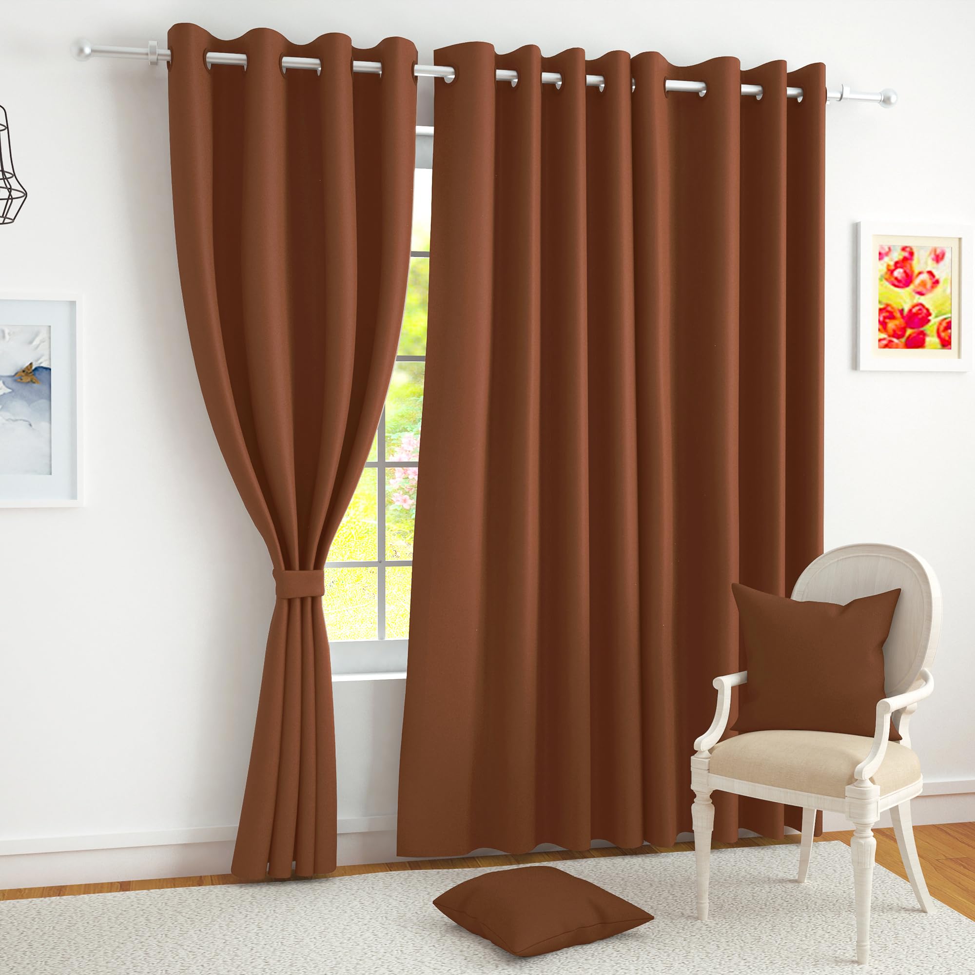 Blackout Door Curtains 7 Feet Long Set of 1 | Plain Printed | 85% Room Darkening Curtain | Thermal Insulated | Curtains for Living Room | (116 x 215 cm, Brown) | Perfect for Home Decor