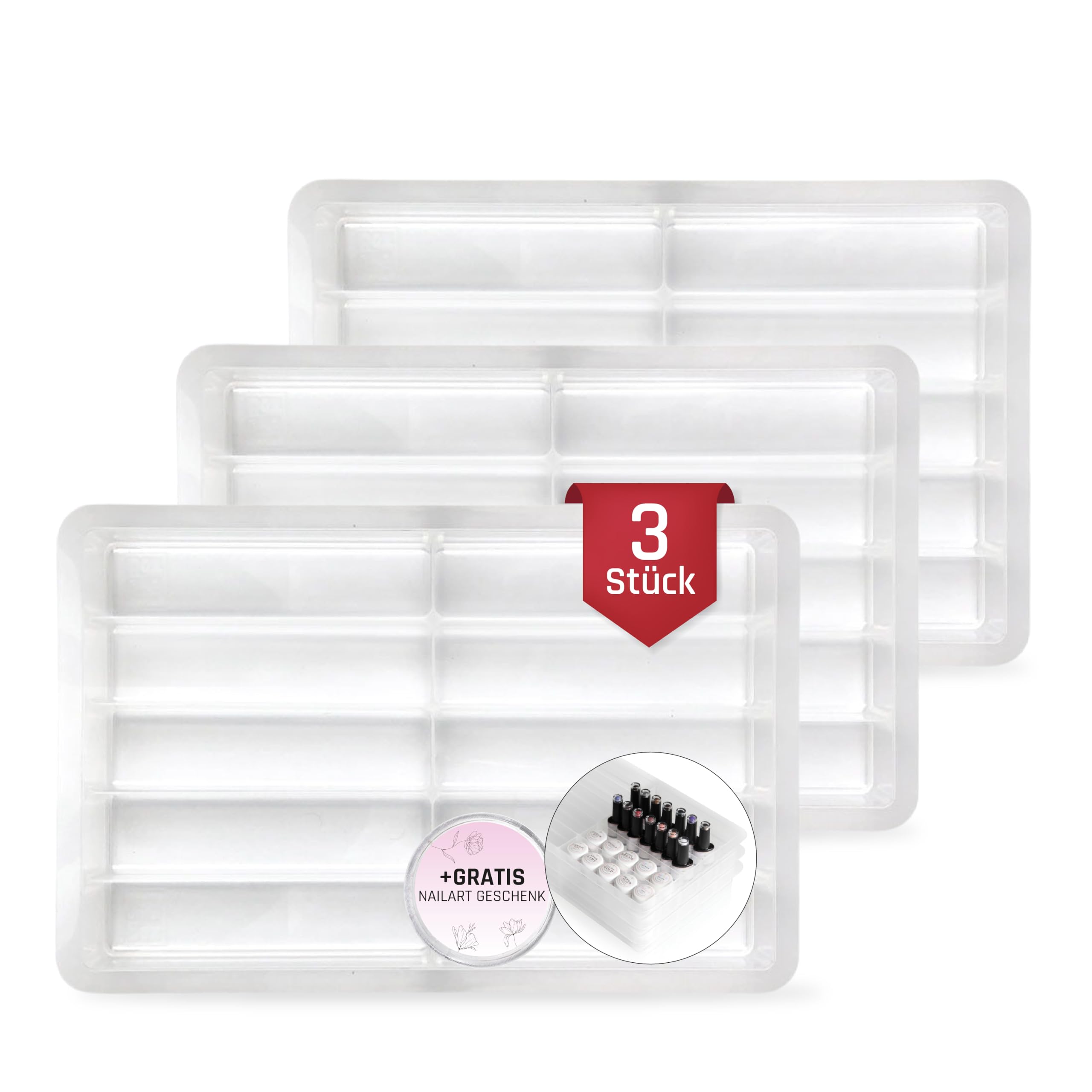 Lyninails - Caja organizadora (3 unidades, apilable para diseño de uñas, gel de color, gel de gel, arte de uñas, en plástico transparente), color transparente