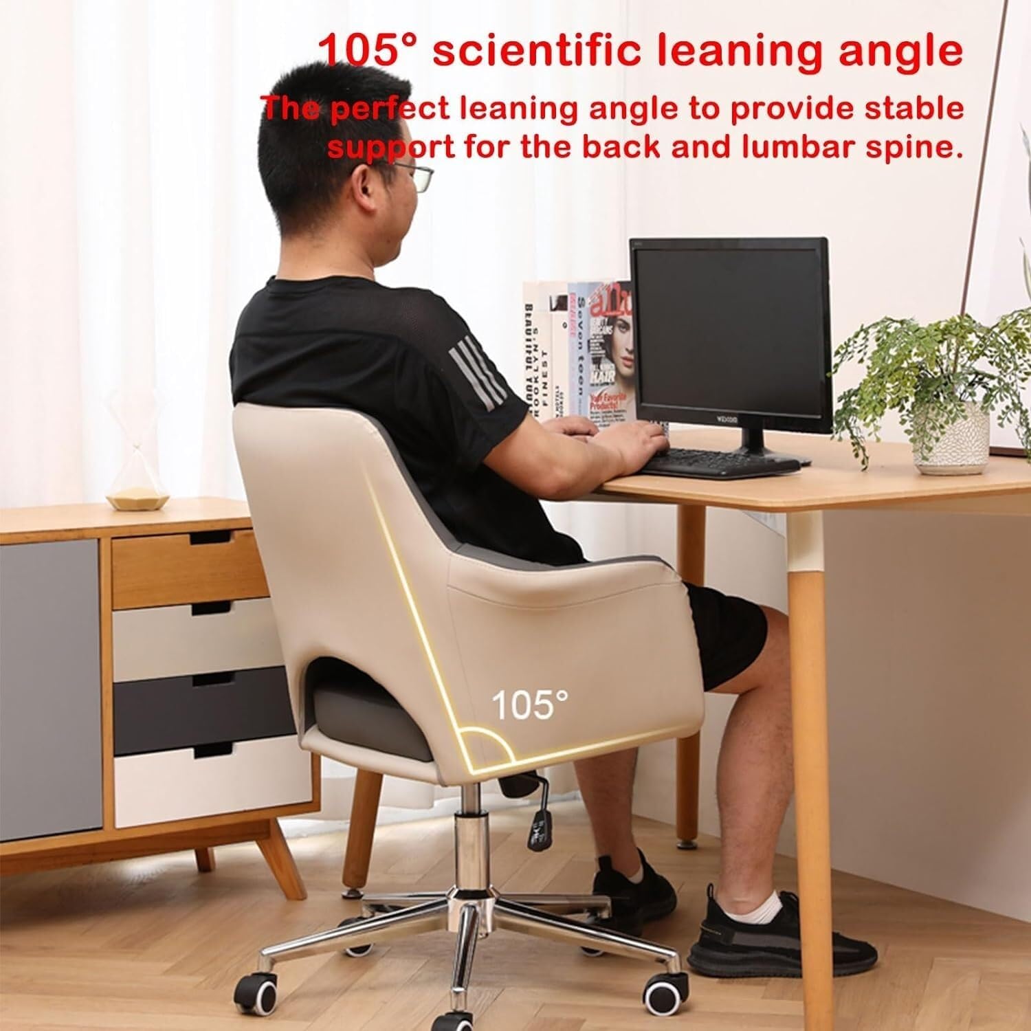 Silla de Oficina para el hogar y el Estudio, Silla giratoria de Cuero sintético con reposabrazos Ajustables para Mayor Comodidad y Soporte (Verde/tamaño A).
