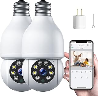 2 Pcs 2.4G WiFi Light Socket Security Camera Wireless Light Bu lb Camera Outdoor/Indoor Home Surveillance Cam with 2-Way Audio, Motion Detection, Color Night Vision, Remote Access, Works with Alexa