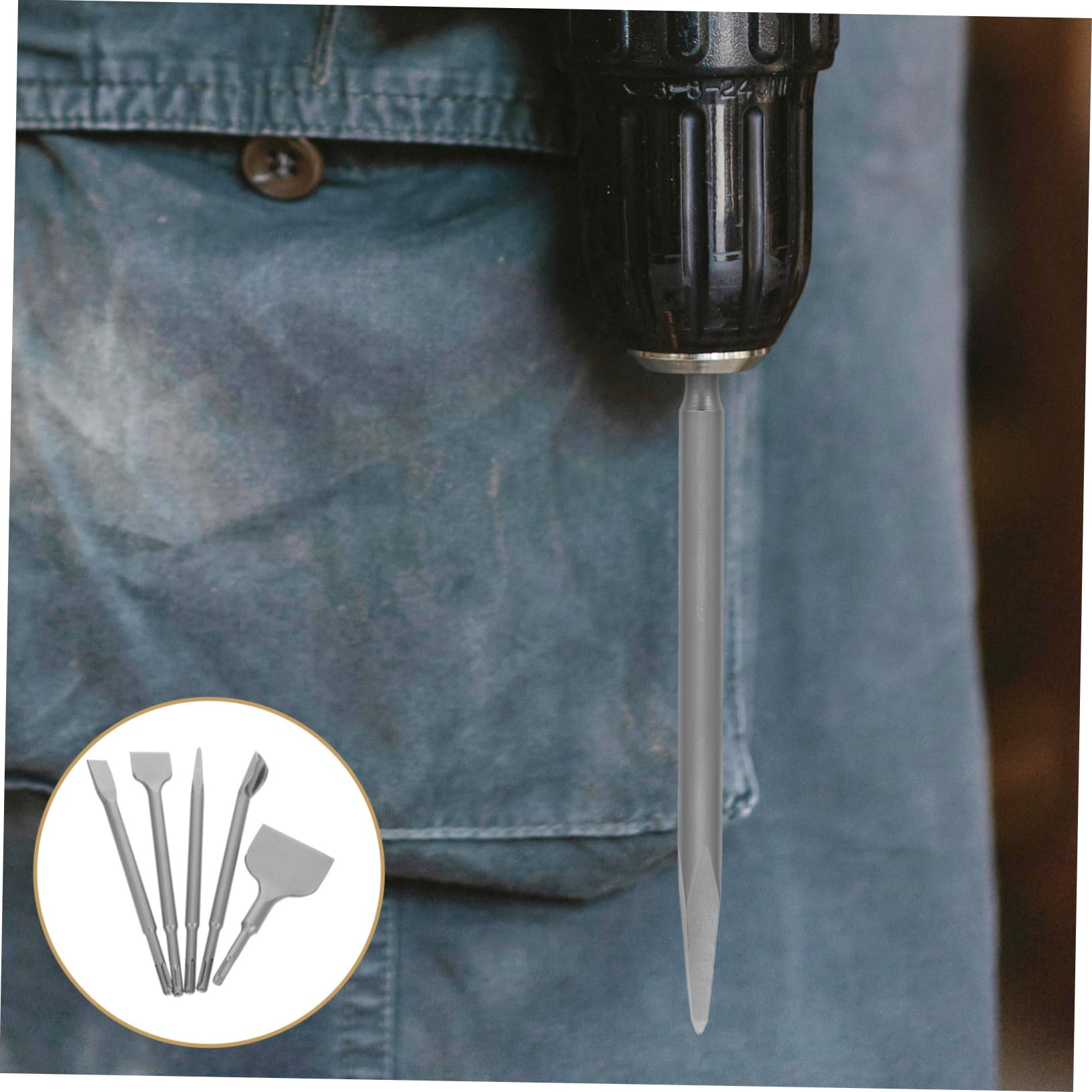 Set di Scalpelli per Piastrelle e Cemento 5 Pezzi in Acciaio Chrome | Ampia, Piatta, a Punta e U, per Pietra e Cemento, Uso in Cantiere e Ristrutturazione Domestica