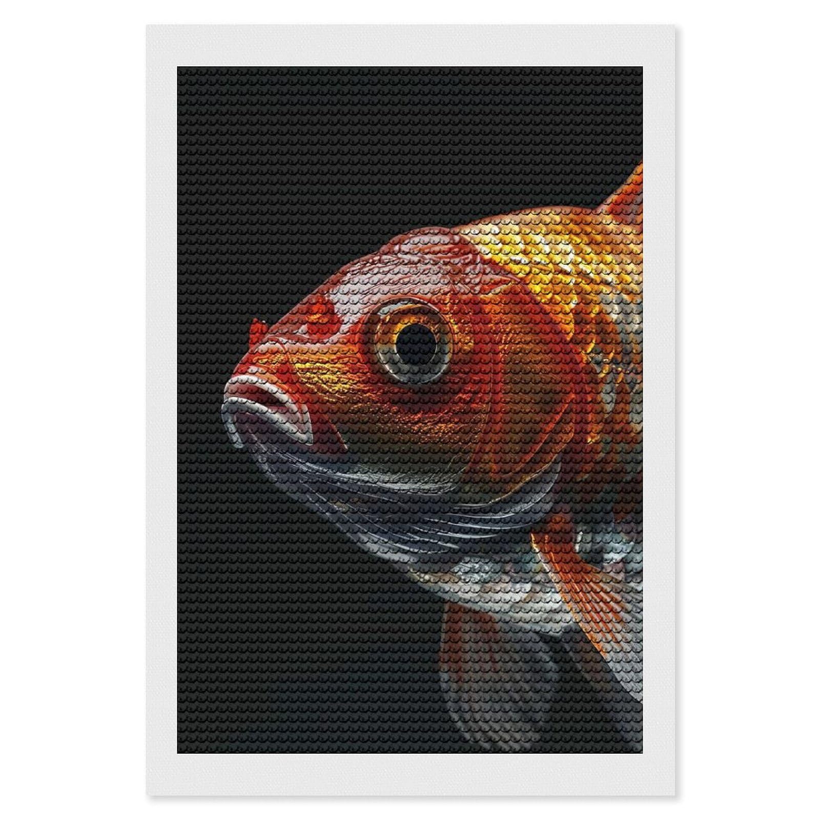 Junmoney Goldfish Diamond Art Kit 8"x12", Neat Printed Canvas, Finish and Display, Relaxing DIY Hobby, Living Room Decor