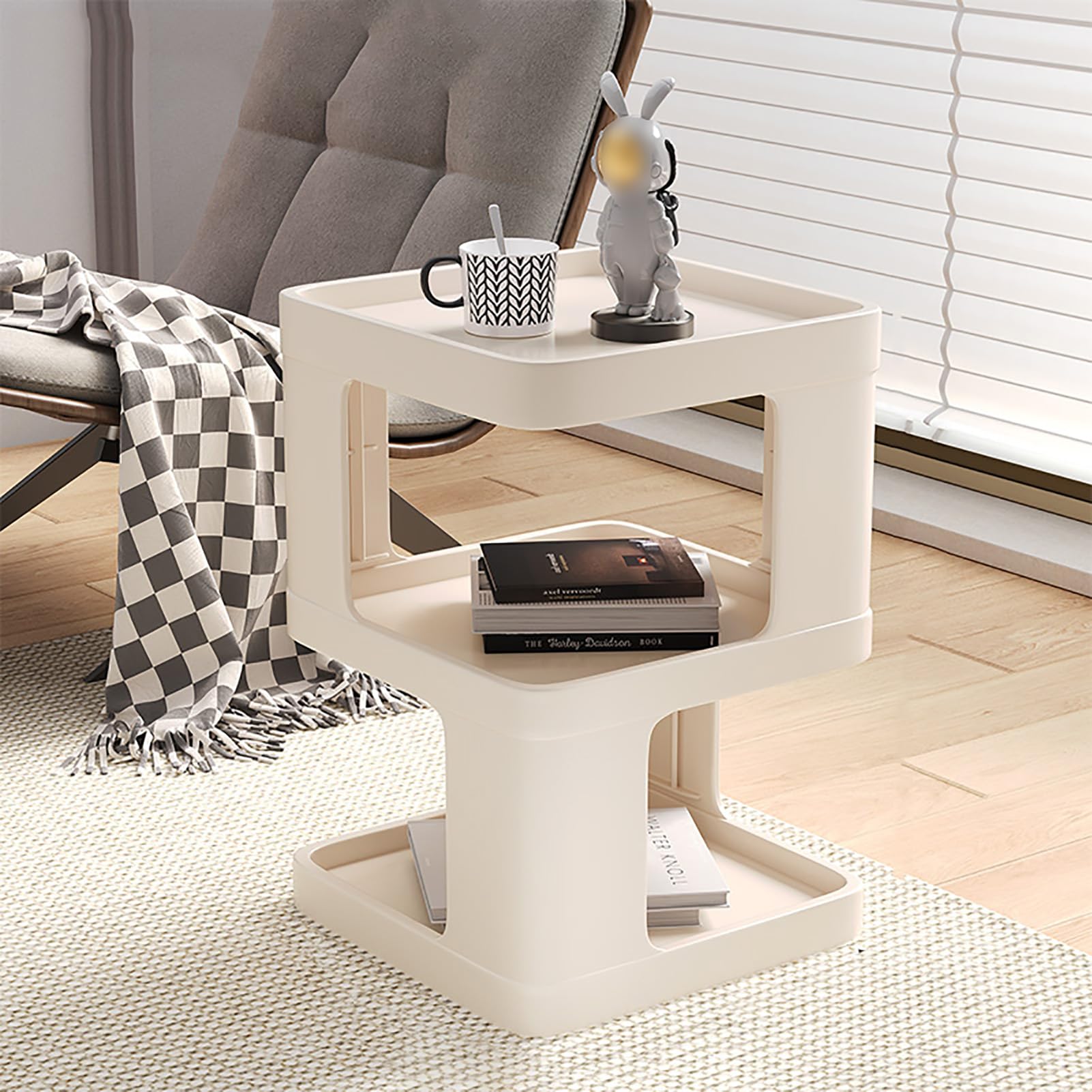 Table d'appoint en plastique compacte avec étagère de rangement salon