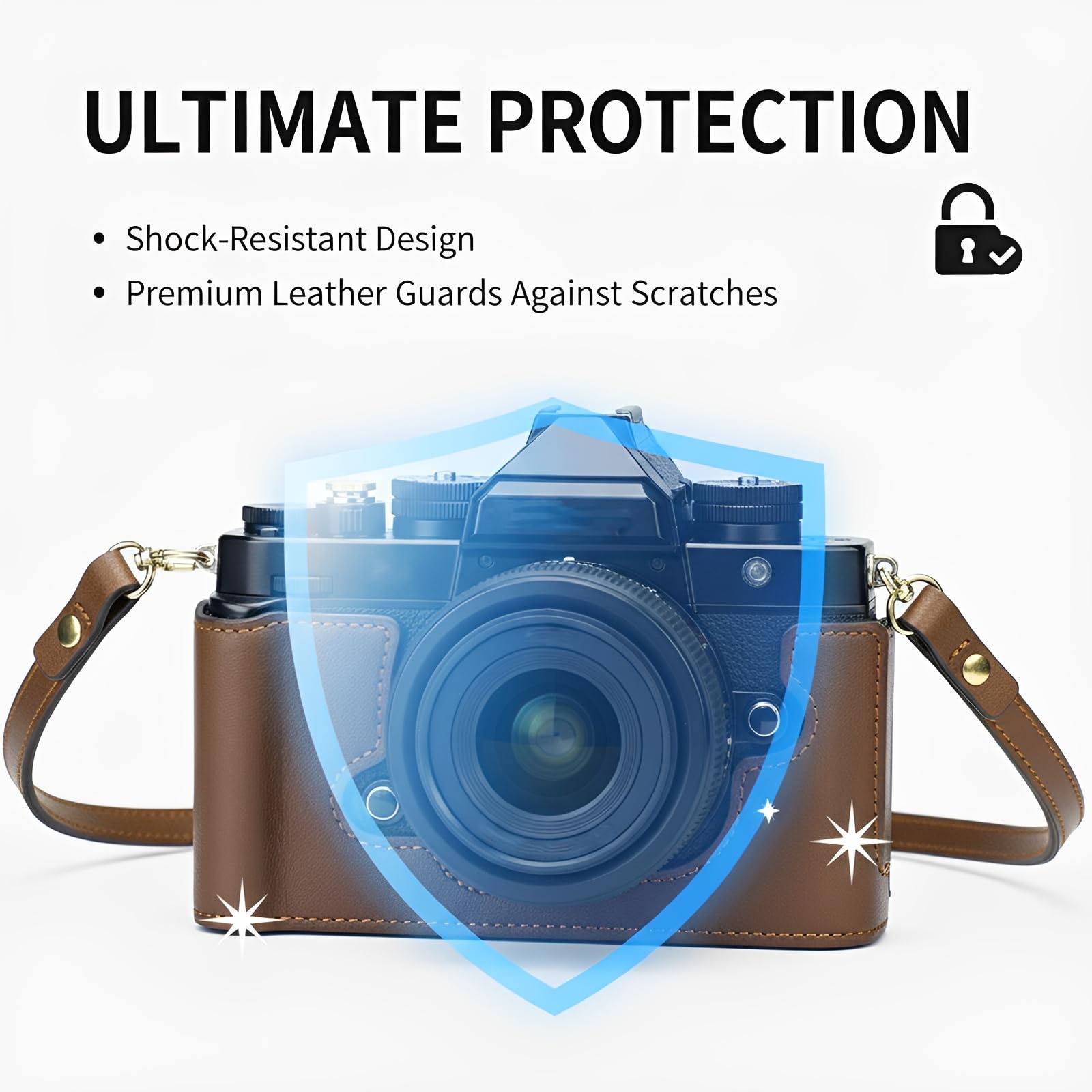 Półetui na aparat kompatybilne z Nikon Z fc osłona ochronna z prawdziwej skóry z dolnym otworem, uchwyt na rękę, łatwy dostęp do baterii, Kawa, pokrowiec ochronny na aparat