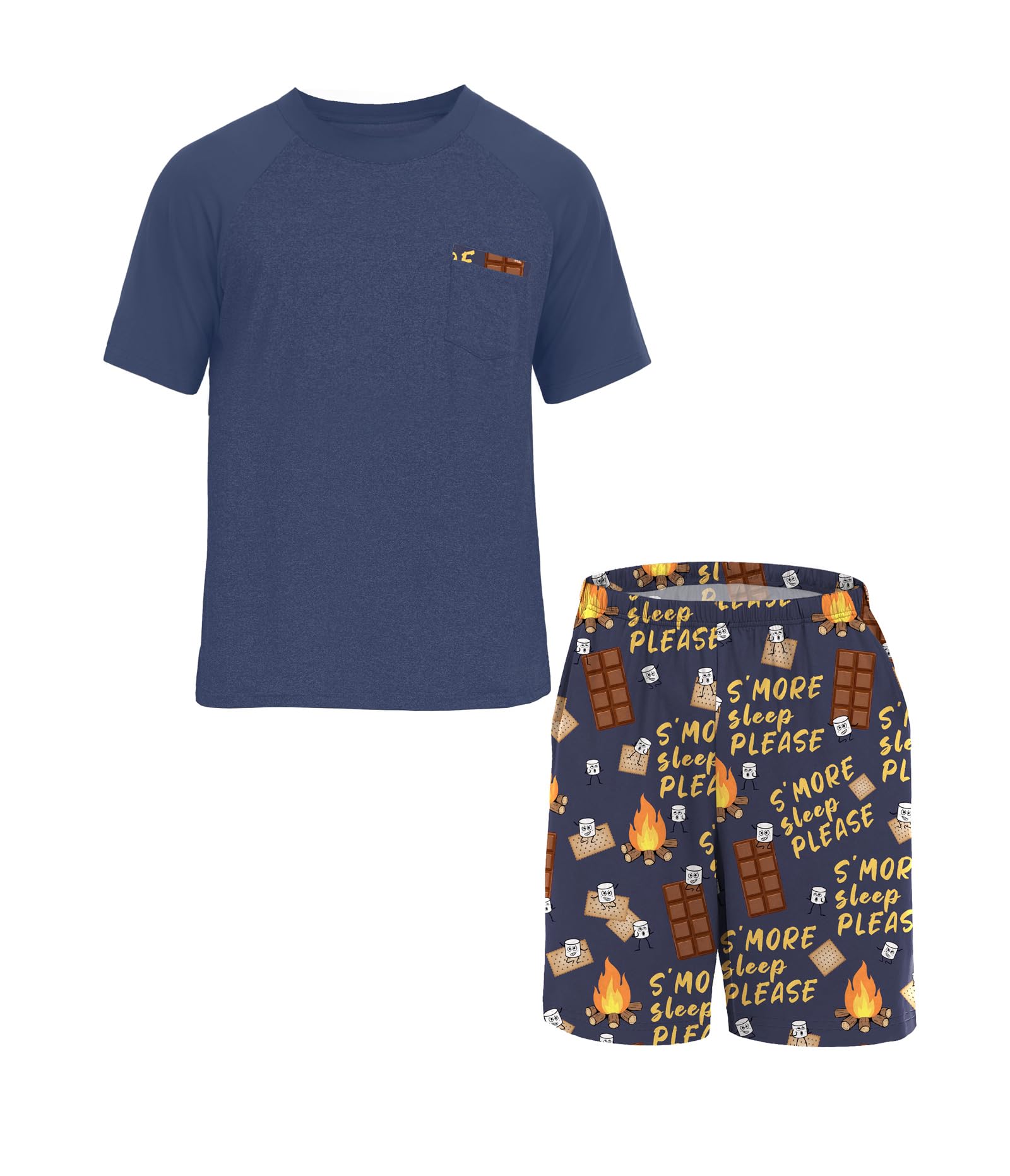Mens Pajamas Set Shirt and Shorts Lightweight Summer Sleepwear