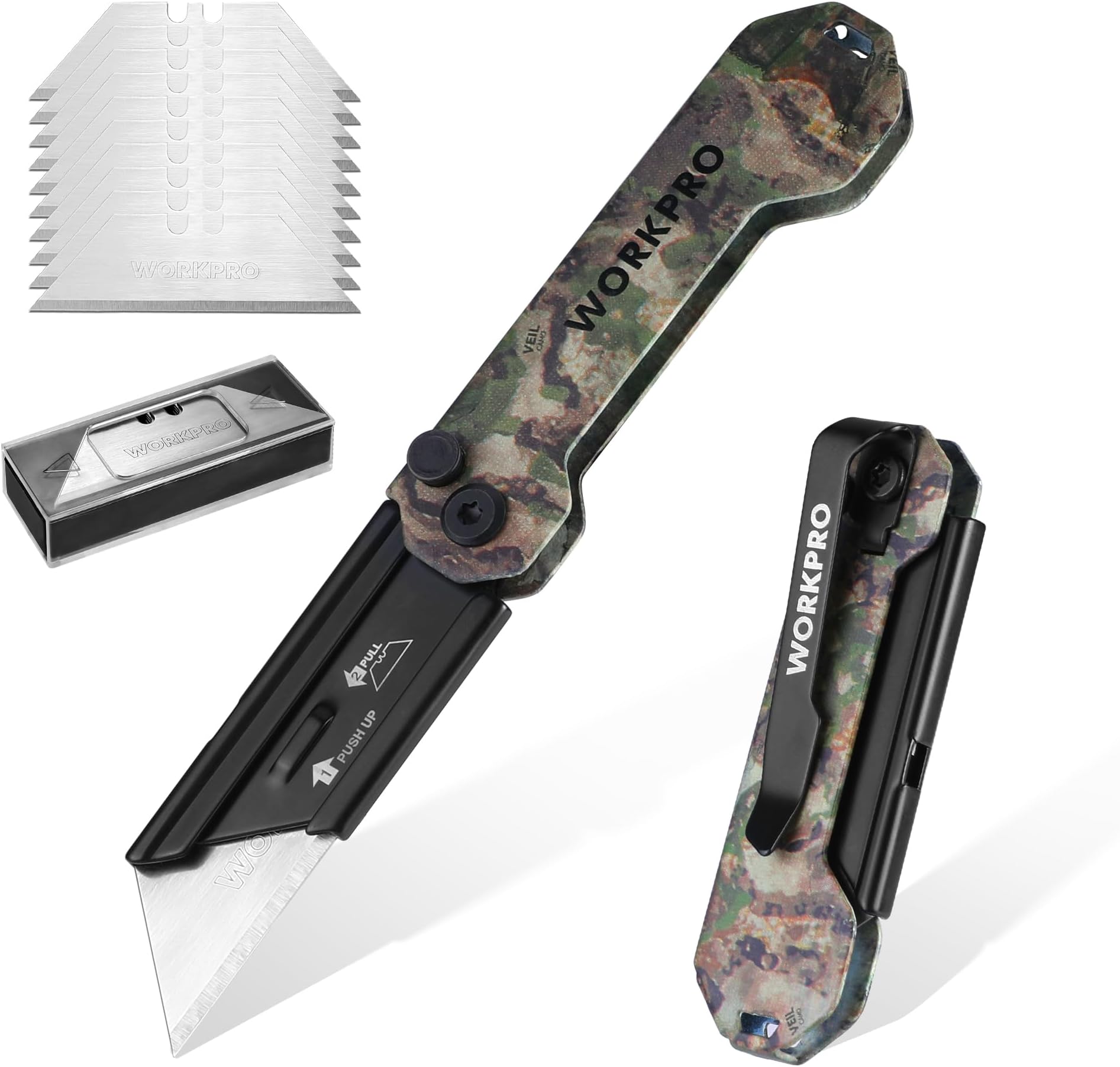 EDC Folding Utility Knife, Mini Box Cutter with Quick Open Axis Lock, Quick Change Blade Razor Knife, Foldable Small Pocket Knife with Belt Clip, 1 Pack with 10 Extra Blades