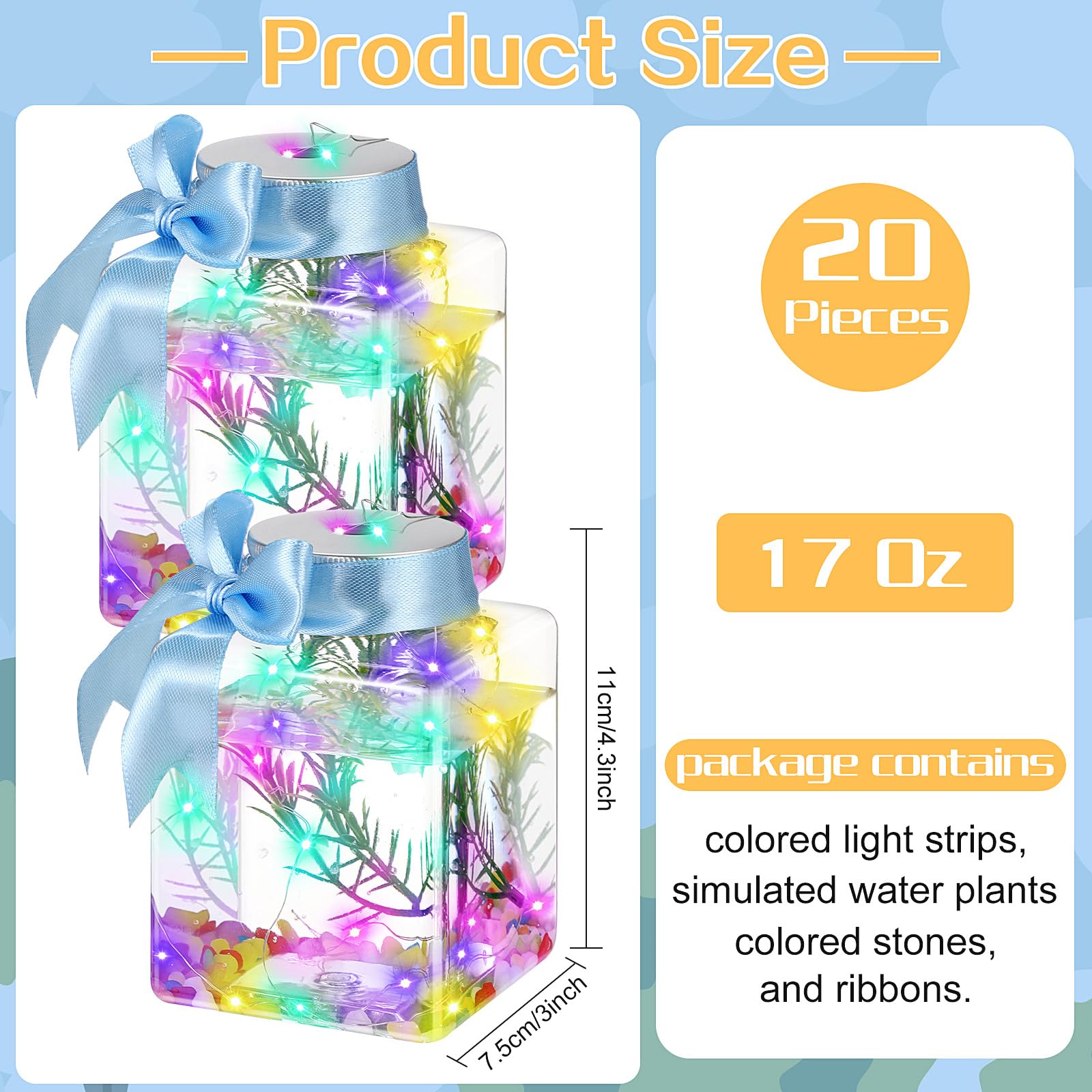 Domensi 20 Stück 482 ml LED-Kunststoff-Fischschalen Efeu-Schalen, 7,6 cm leuchtende Vasen, unzerbrechlich, Kunststoff, transparent, bruchsicher, Aquarium für Karneval, Spielzubehör, Heimparty