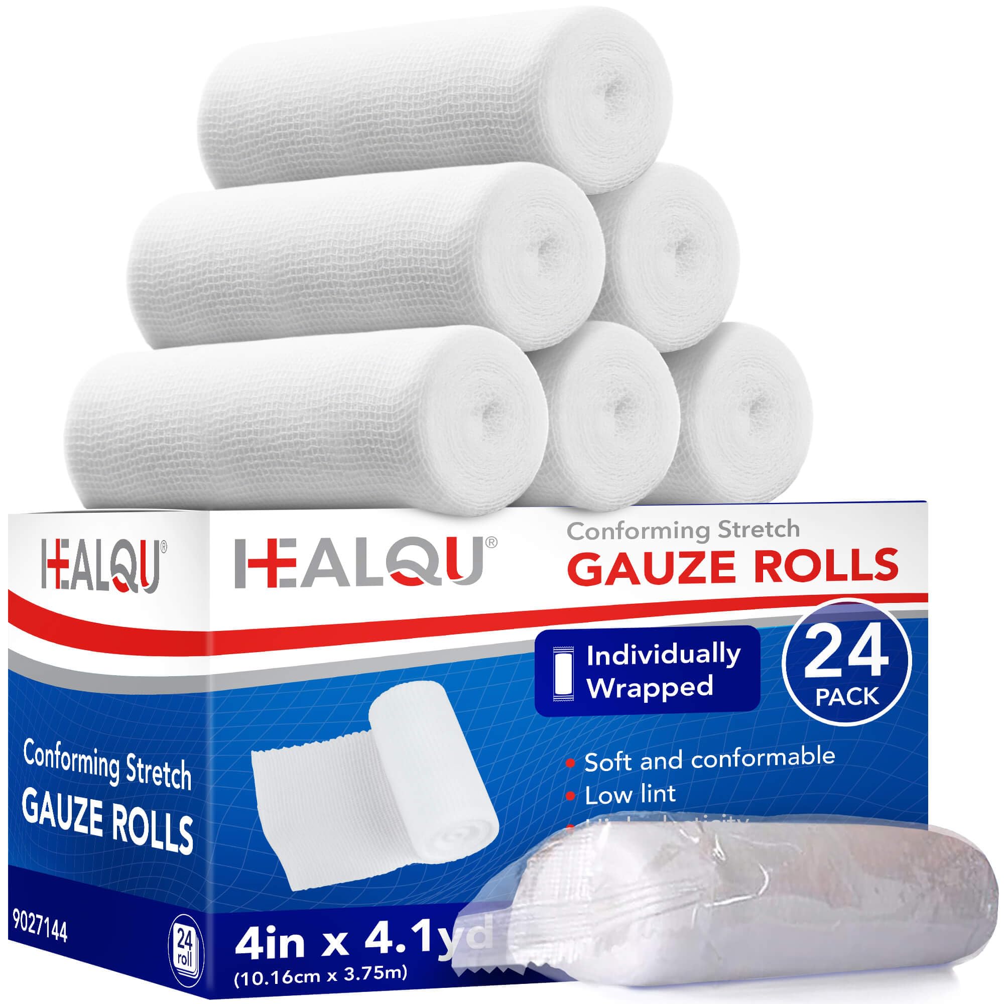 HEALQU Premium Gauze Rolls - 24 Rolls - 4” x 4.1 Yards