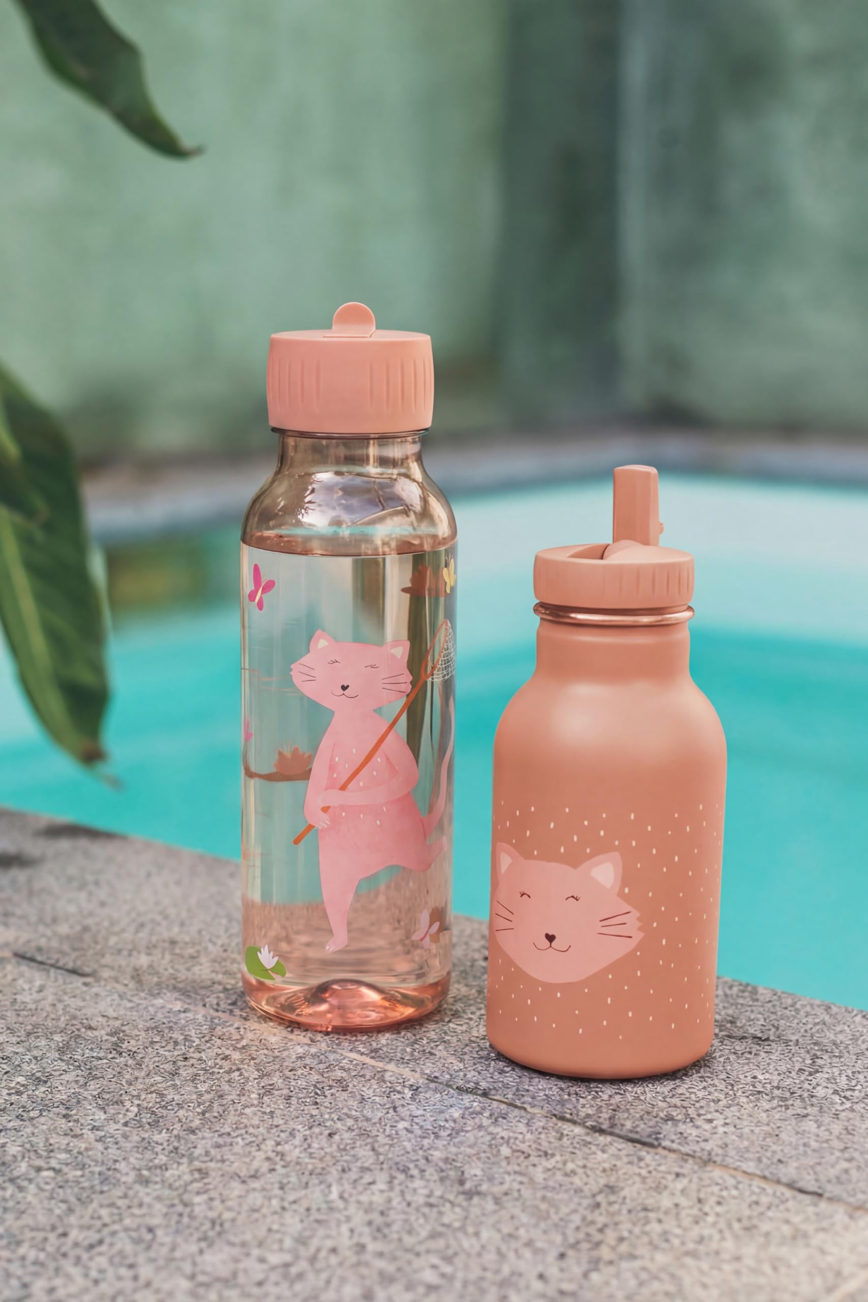 Trixie Trinkflasche Kinder 350ml, Wasserflasche Kindergarten Mrs. Cat