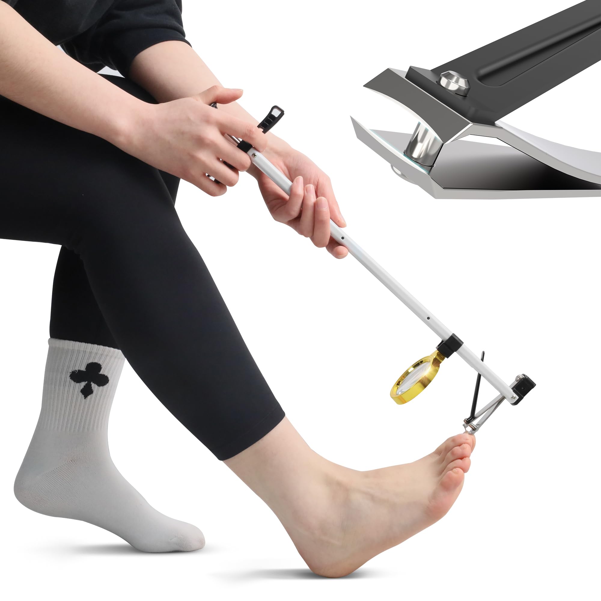 Cortaúñas de mango largo con apertura de mandíbula ancha, flexión libre, para uñas gruesas, para personas mayores, sobrepeso, discapacitados con artritis, herramientas auxiliares de pedicura de fácil