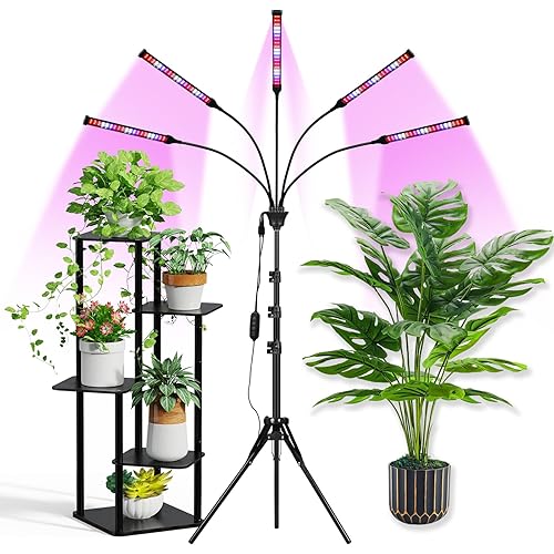 Grow Lights for Indoor Plants Full Spectrum with Stand and Timer, 5 Heads LED Plant Lights for Indoor Growing, Standing Floor House Plant Lamp for Seed Starting. (Red+Blue+White)