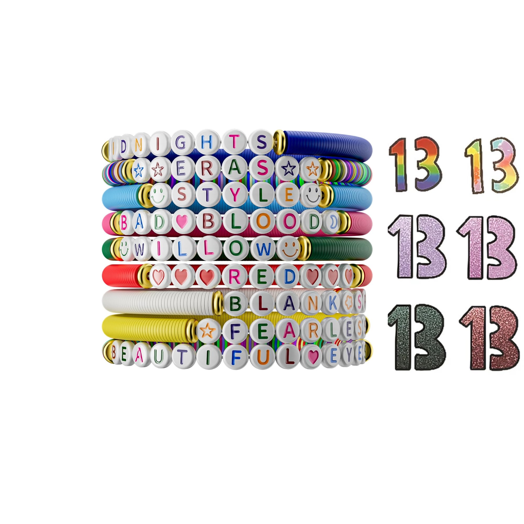 Friendship Bracelets, 13 Tattoo Colorful Birthday Gift Bracelet Stackable Colorful Initial Charms, 26 Letters 9PCS Songs Album Jewelry Stuff