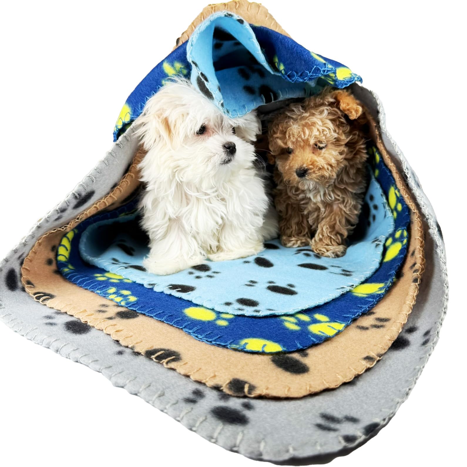 TBK Pets Double-Sided Fleece Pet Blanket, Soft Snuggle Blanket for Dogs and Cats Machine Washable (4 Blue, Brown, Grey