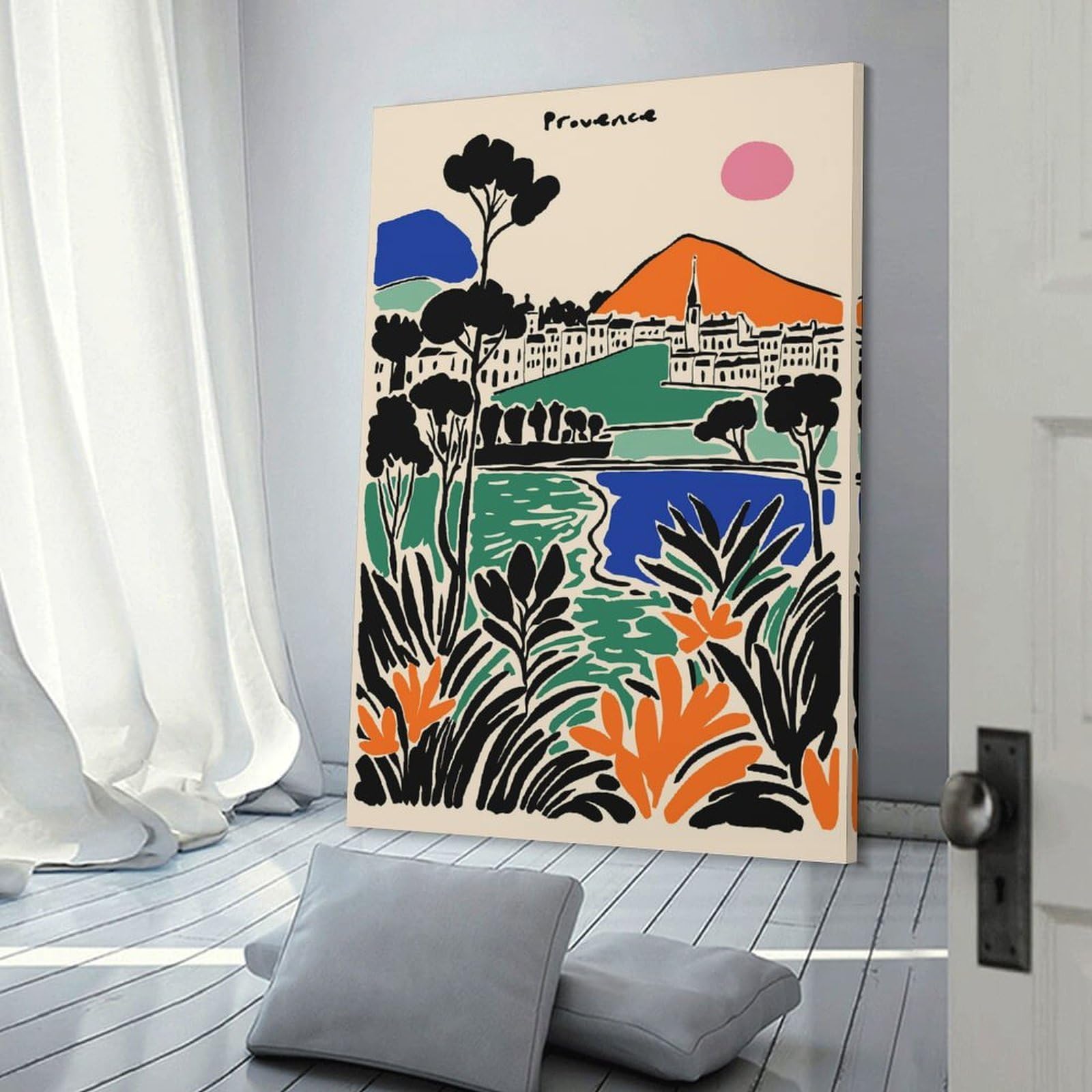 Junmoney Provence Landscape Illustration Canvas Wall Decor, 08x12inch(20x30cm), for New Homes, Bedrooms Or Workspaces, Gift Idea for Housewarming And Birthdays