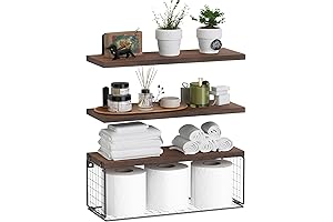WOPITUES Bathroom Shelf Over Toilet Storage, Floating Wall Mounted Shelf with Wire...