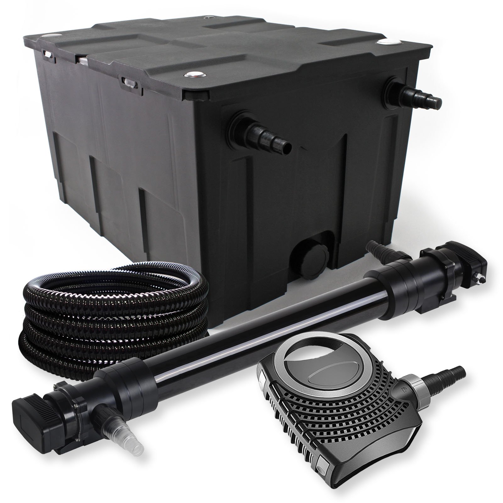 SunSun CBF-550 Teichfilter bis 60000 L Durchlauffilter NEO10000 SuperECO Teichpumpe 10000l/h 80W CUV-672 Teichklärer UVC 72W 25m Schlauch 25 mm