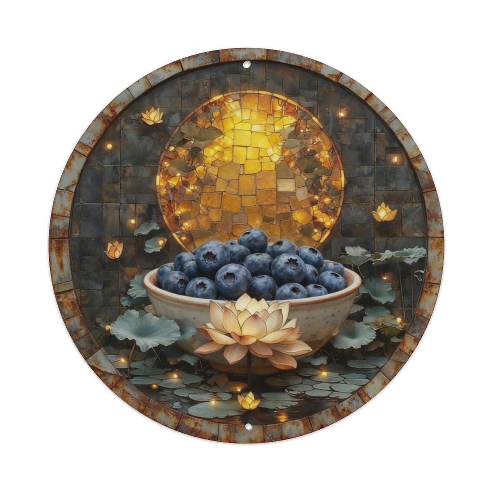 Fresh Blueberries Ceramic Bowl Metal Tin Sign Plaque