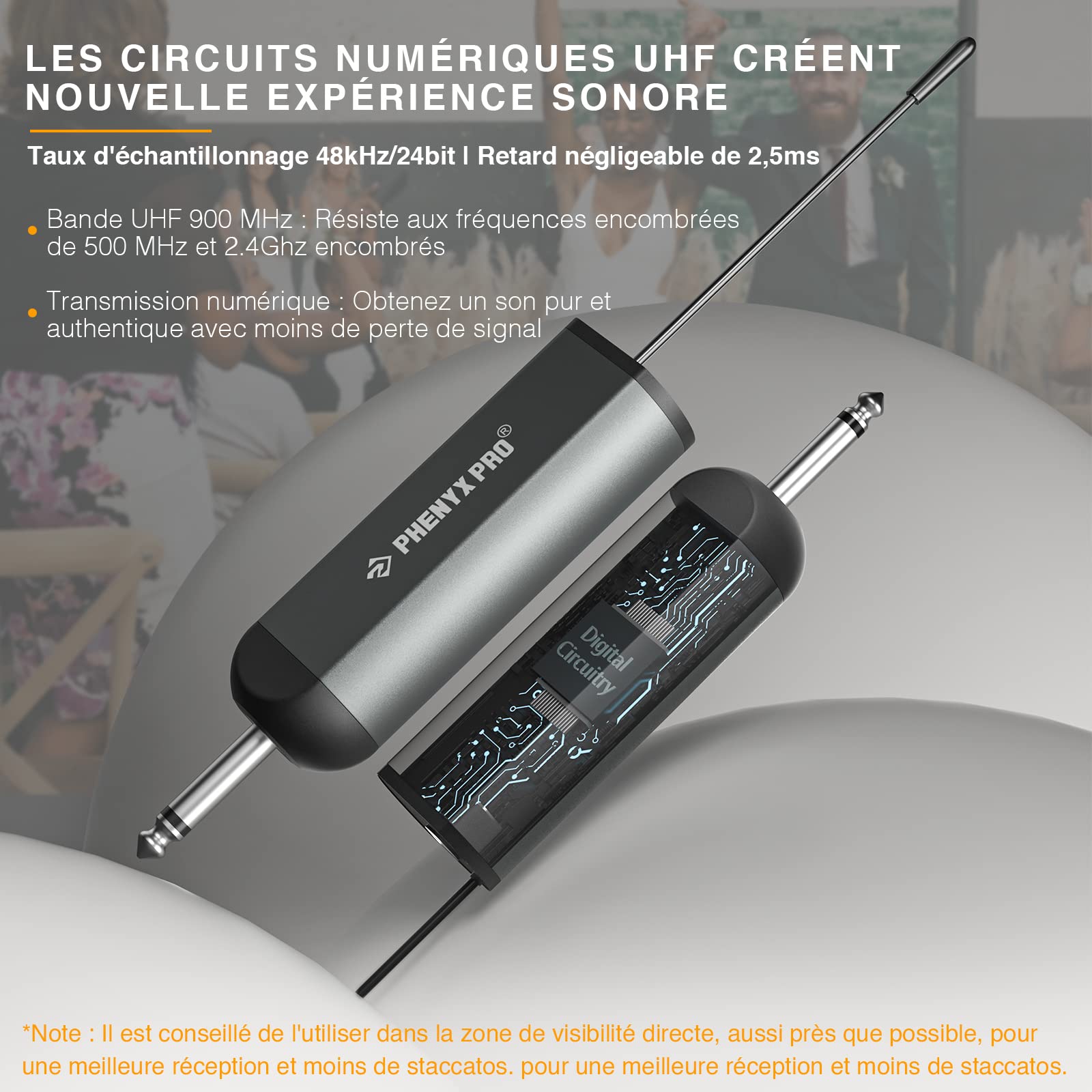 Phenyx Pro Système de Micro sans Fil numérique Simple,avec 1 Microphone Dynamique à Main,Mini récepteur,5 fréquences UHF,Microphone sans Fil en métal pour Chanteur,karaoké, Mariage(PDP-1)