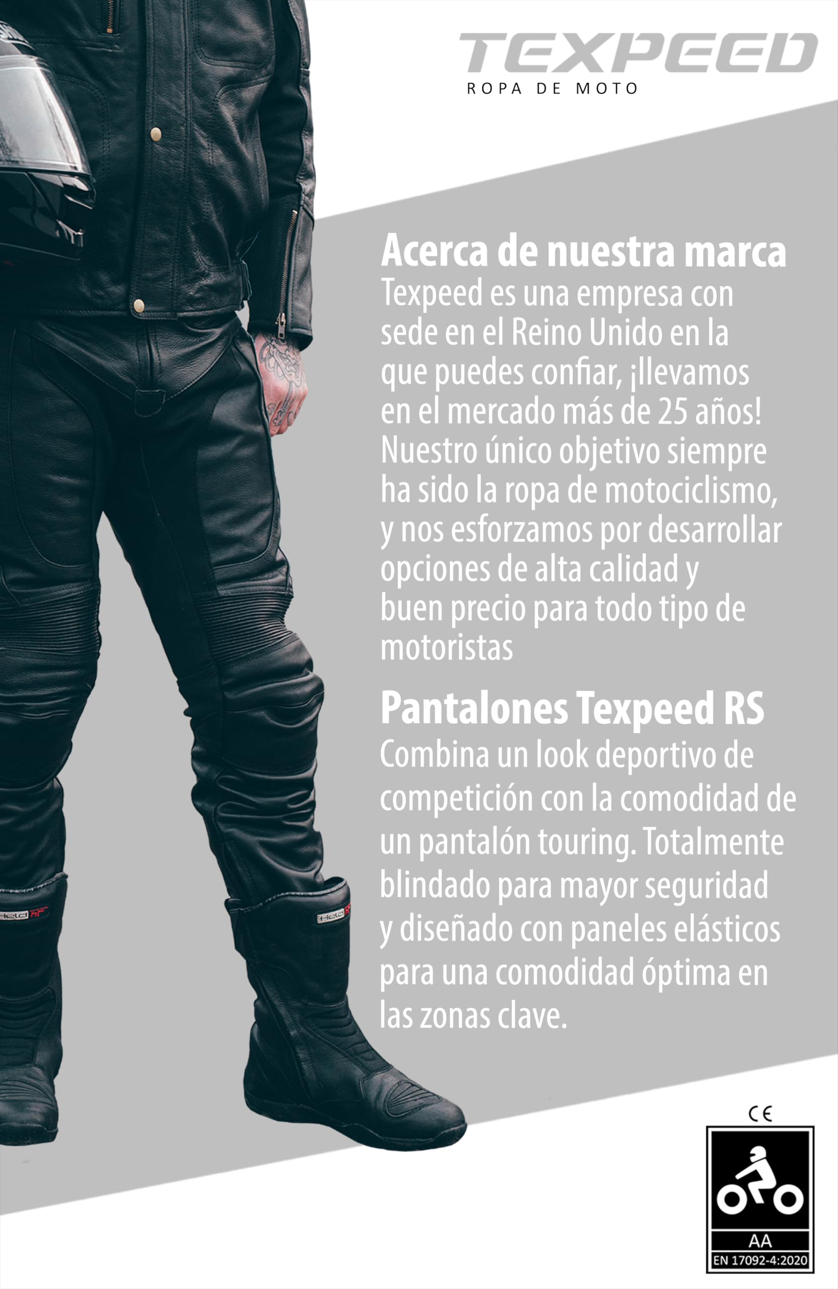 Texpeed Pantalones de cuero moto hombre - Con armadura protectores de quita y pon CE (EN 1621-1) RS - Negro - (L Cintura/Pierna Regular)