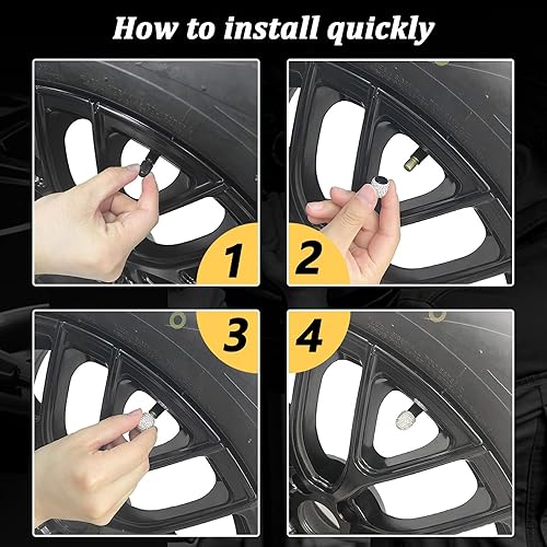 Miniatura 5 de Kewucn Bling - Tapones para válvulas de neumáticos de automóvil, paquete de 4 cubiertas hechas a mano con diamantes de imitación de cristal