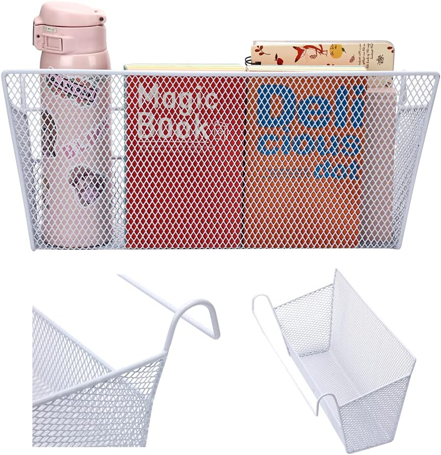 2 pcs Hanging metal mesh bedside storage basket， student dormitory bed storage baskets,used for bedside storage, beverage tissues and office rooms with hooks (white) - Image 3